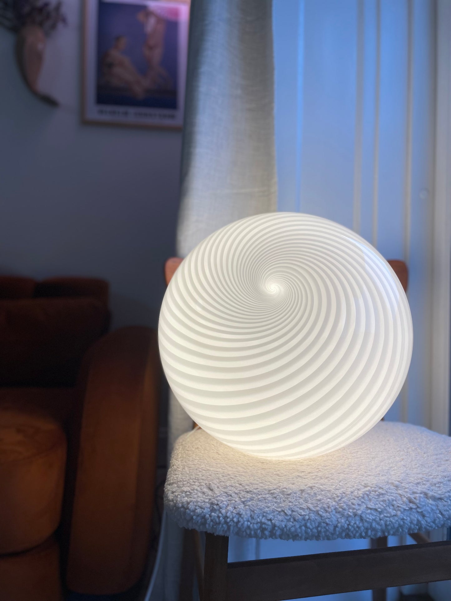 Vintage Murano hvid swirl loftlampe