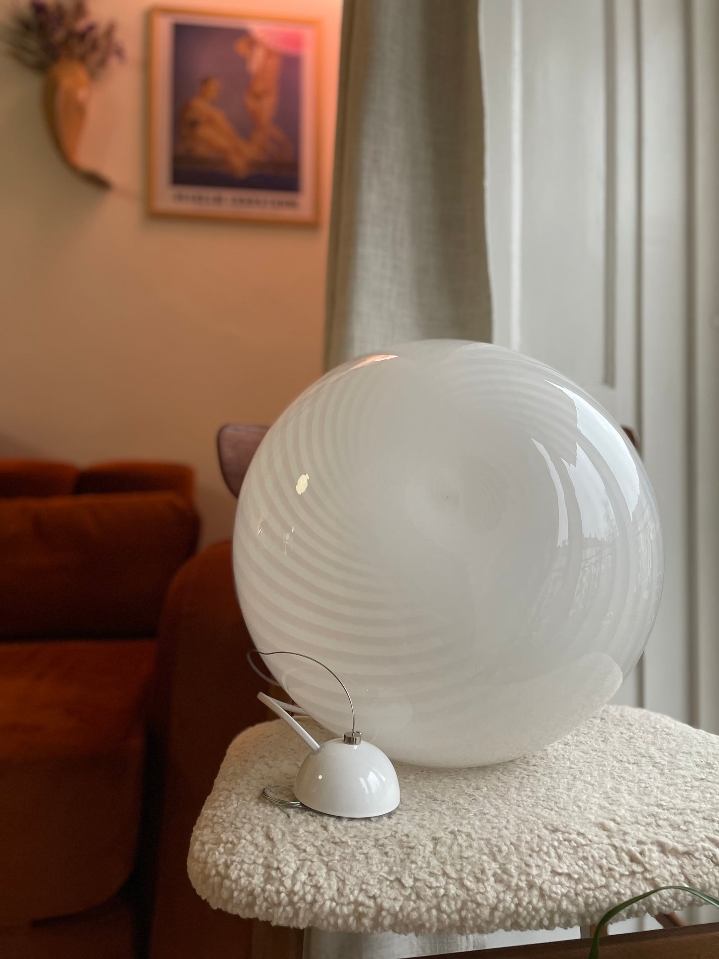 Vintage Murano hvid swirl loftlampe