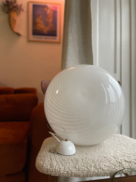 Vintage Murano hvid swirl loftlampe