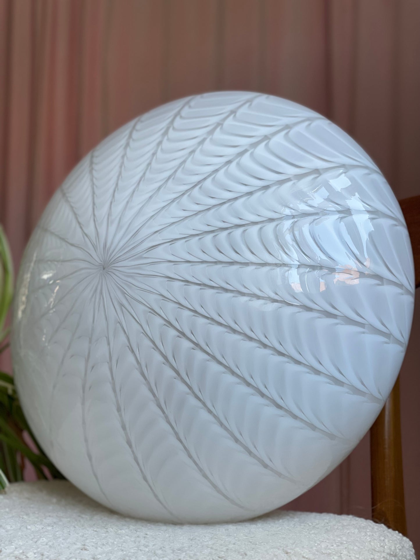 Hvid vintage oval peacock Murano pendel 45cm oval