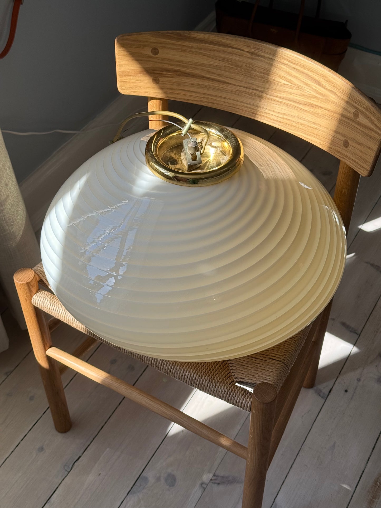 Gul vintage Murano 48cm klokkeformet pendel