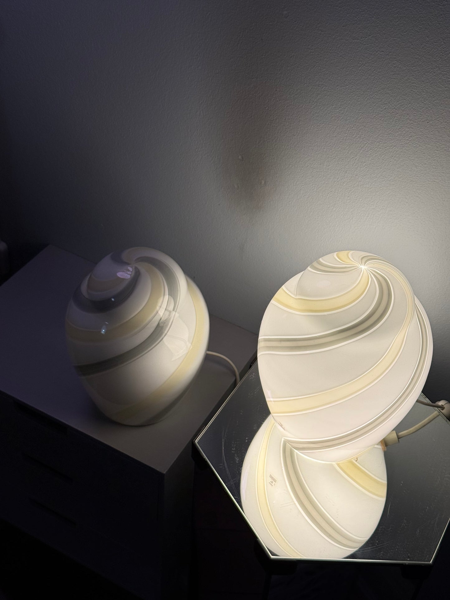 Vintage vetri murano bordlampe med gul og grå striber