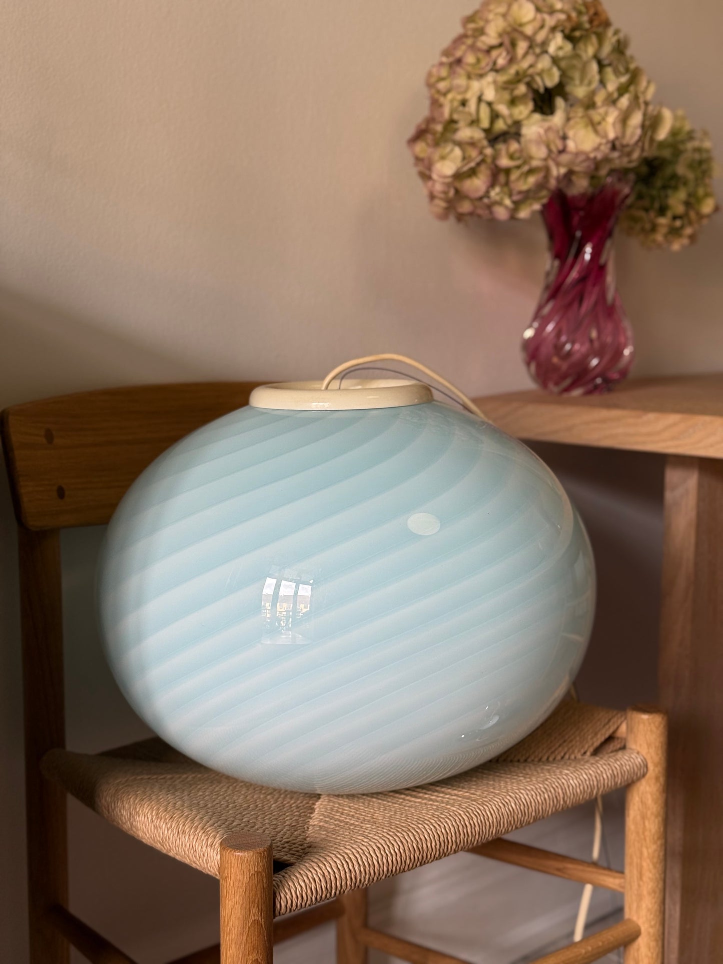 Vintage Murano lys blå pendel 44cm