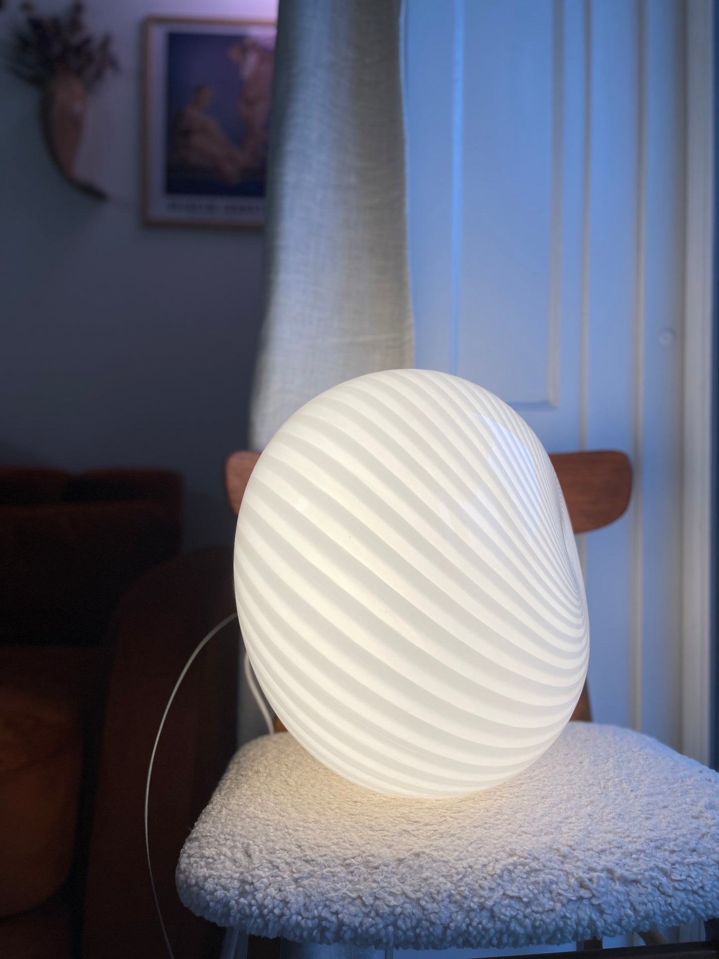 Vintage Murano hvid swirl loftlampe