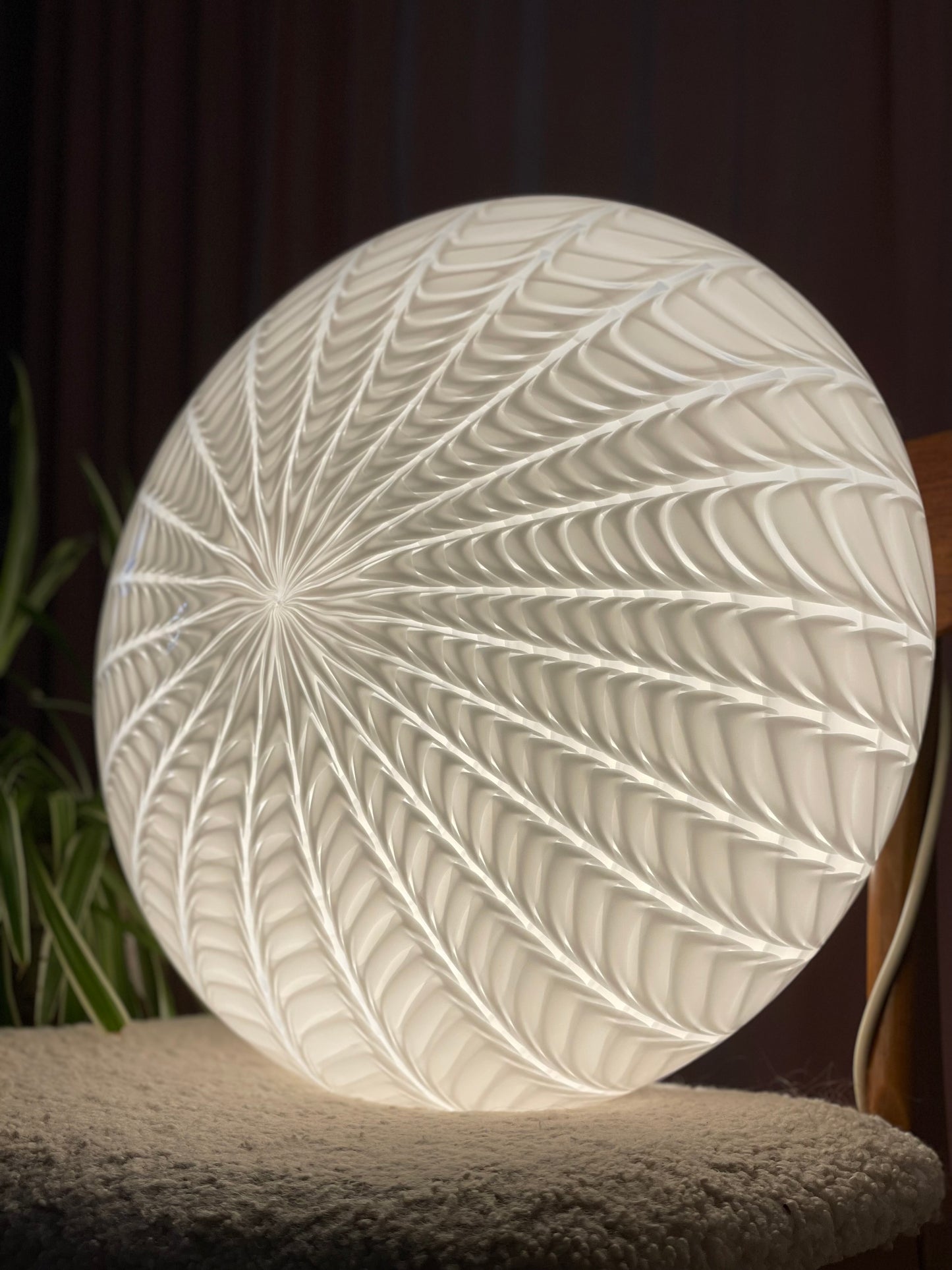 Hvid vintage oval peacock Murano pendel 45cm oval