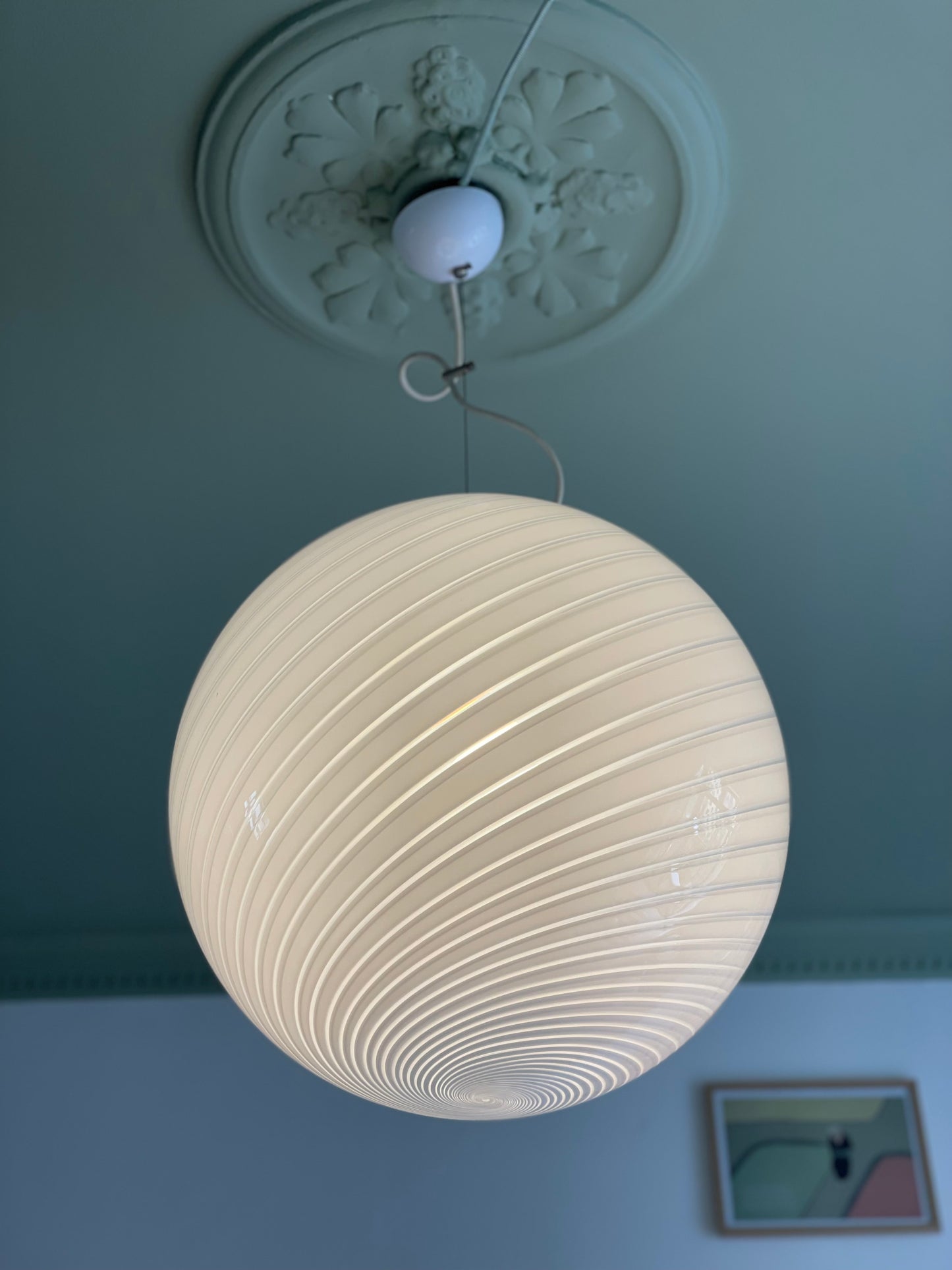 Vintage Murano hvid swirl pendel loftlampe 45cm