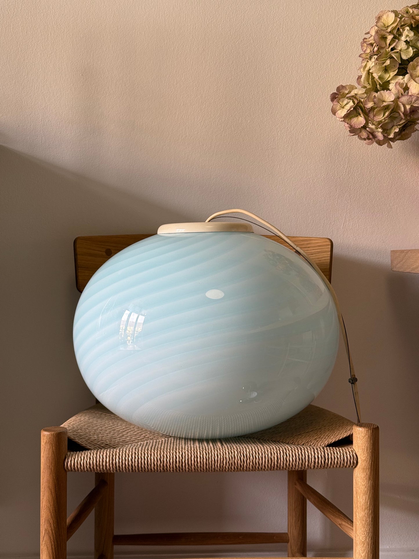 Vintage Murano lys blå pendel 44cm