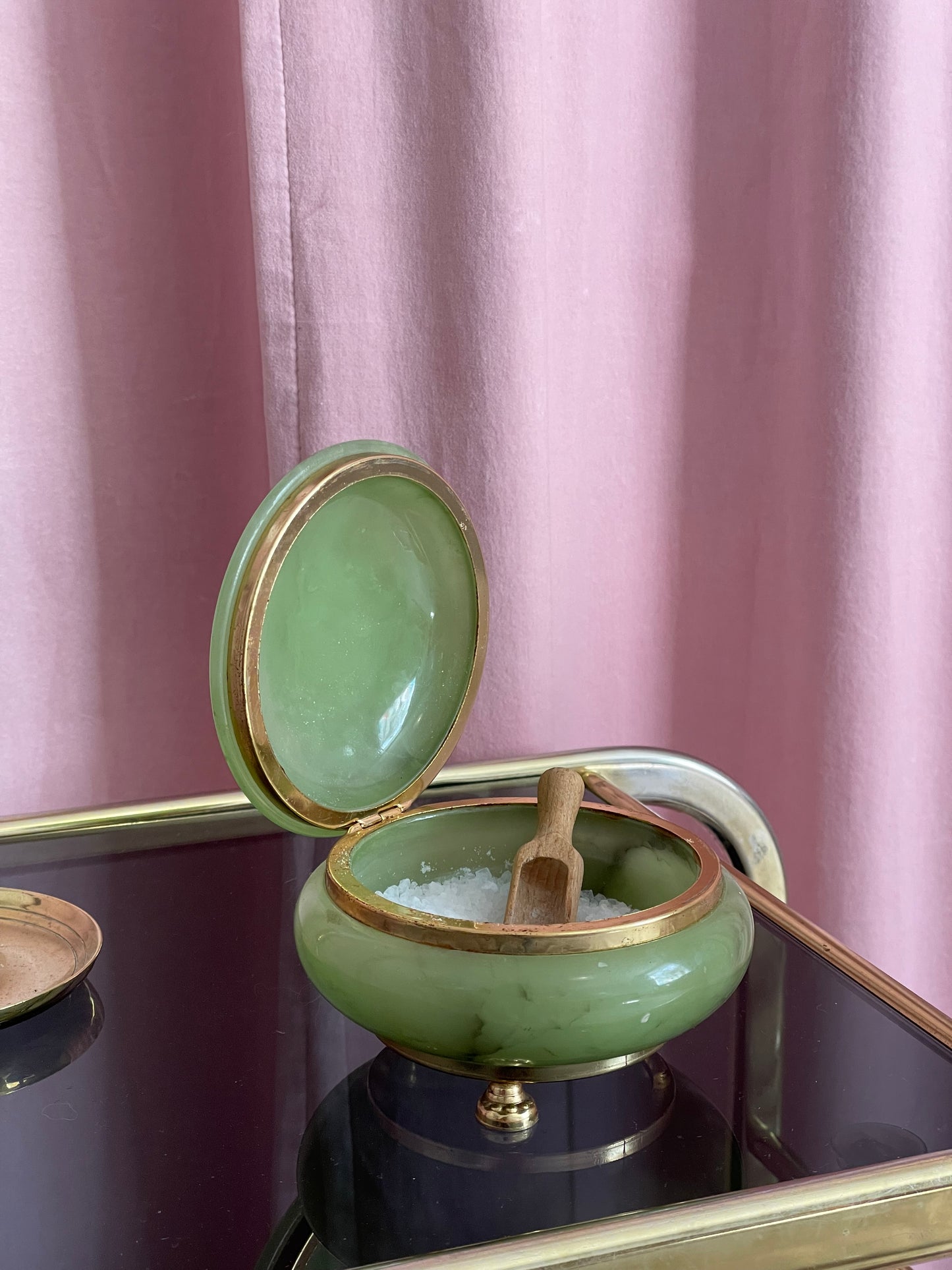 Green marble jar with gold