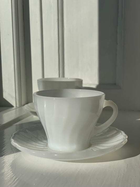 Anchor Hocking tea cups in white opal glass
