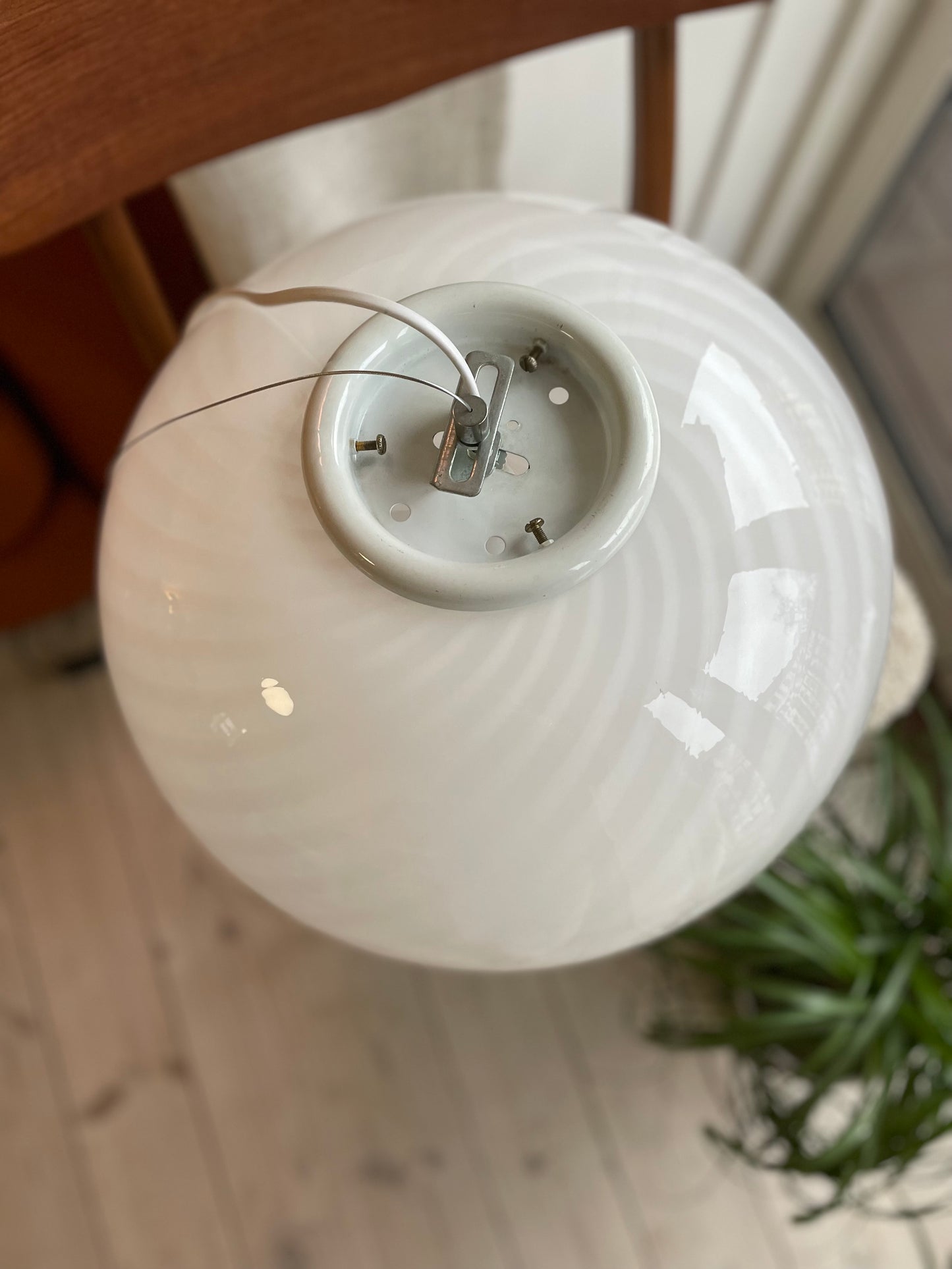 Vintage Murano hvid swirl loftlampe