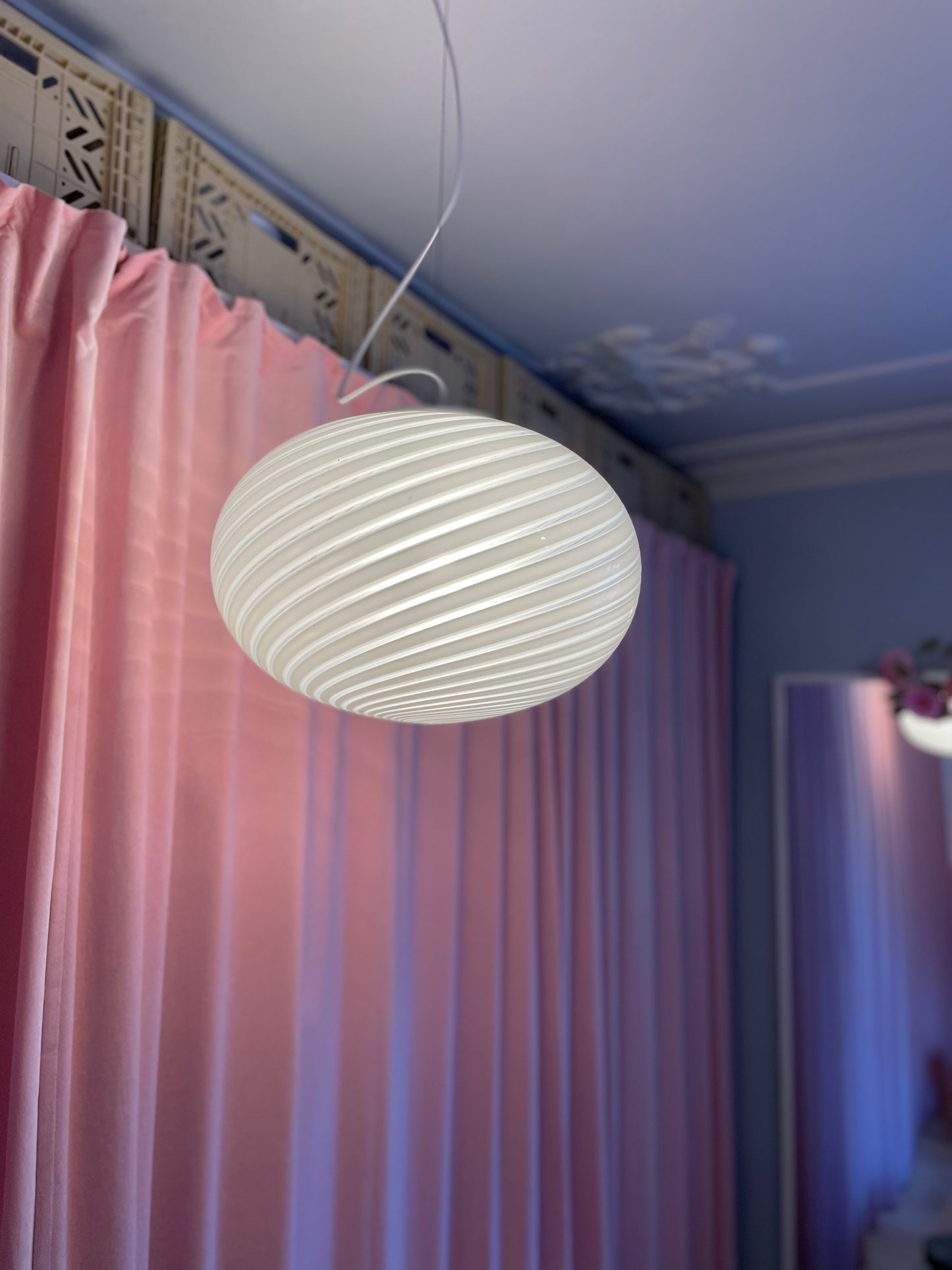Hvid swirl vintage Murano Pendel 40cm