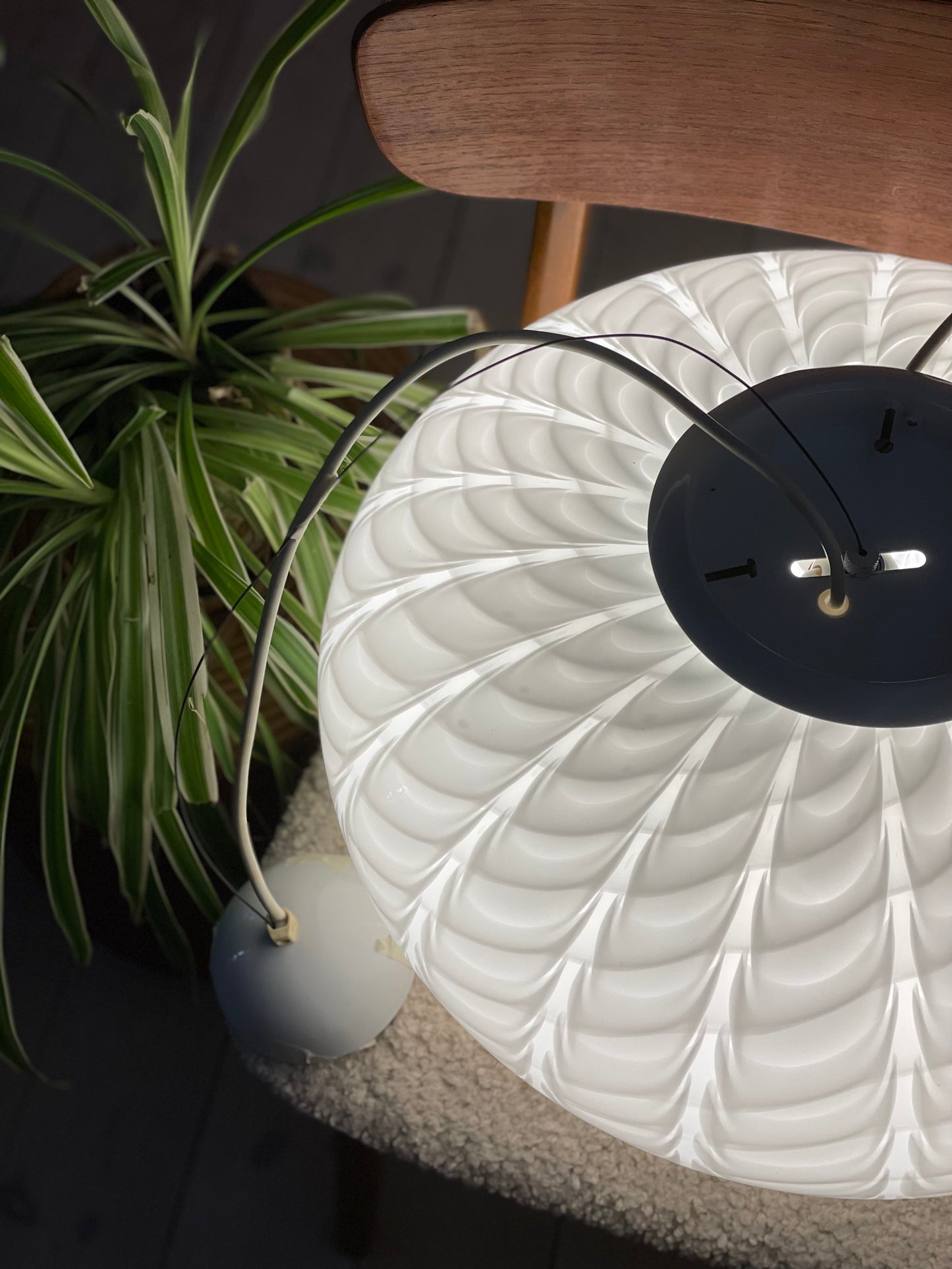 Hvid vintage oval peacock Murano pendel 45cm oval