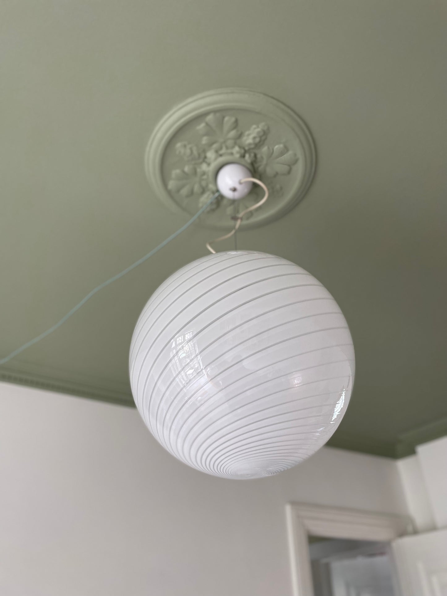 Vintage Murano hvid swirl pendel loftlampe 45cm