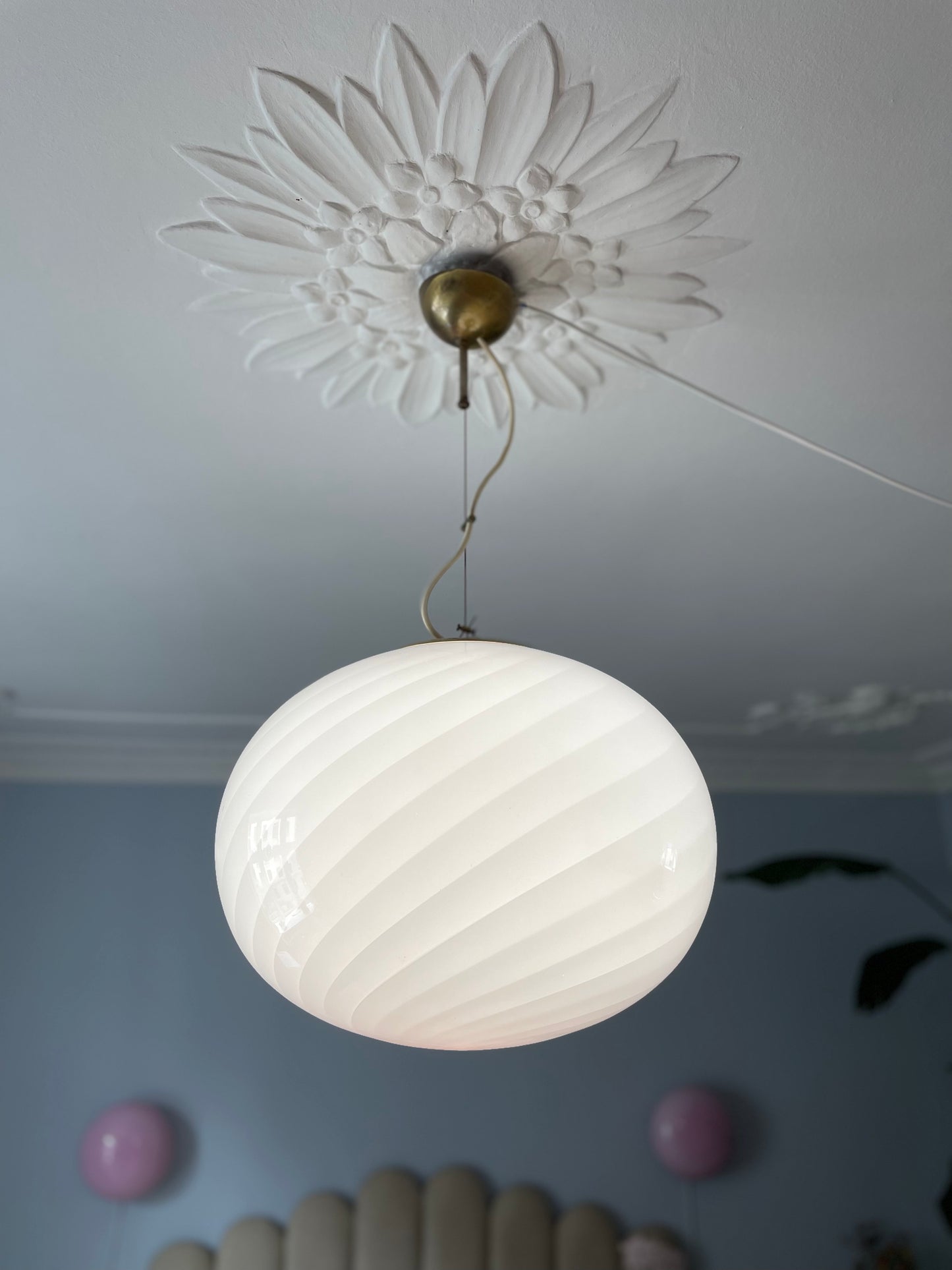 Vintage Murano lyserøde swirl pendel
