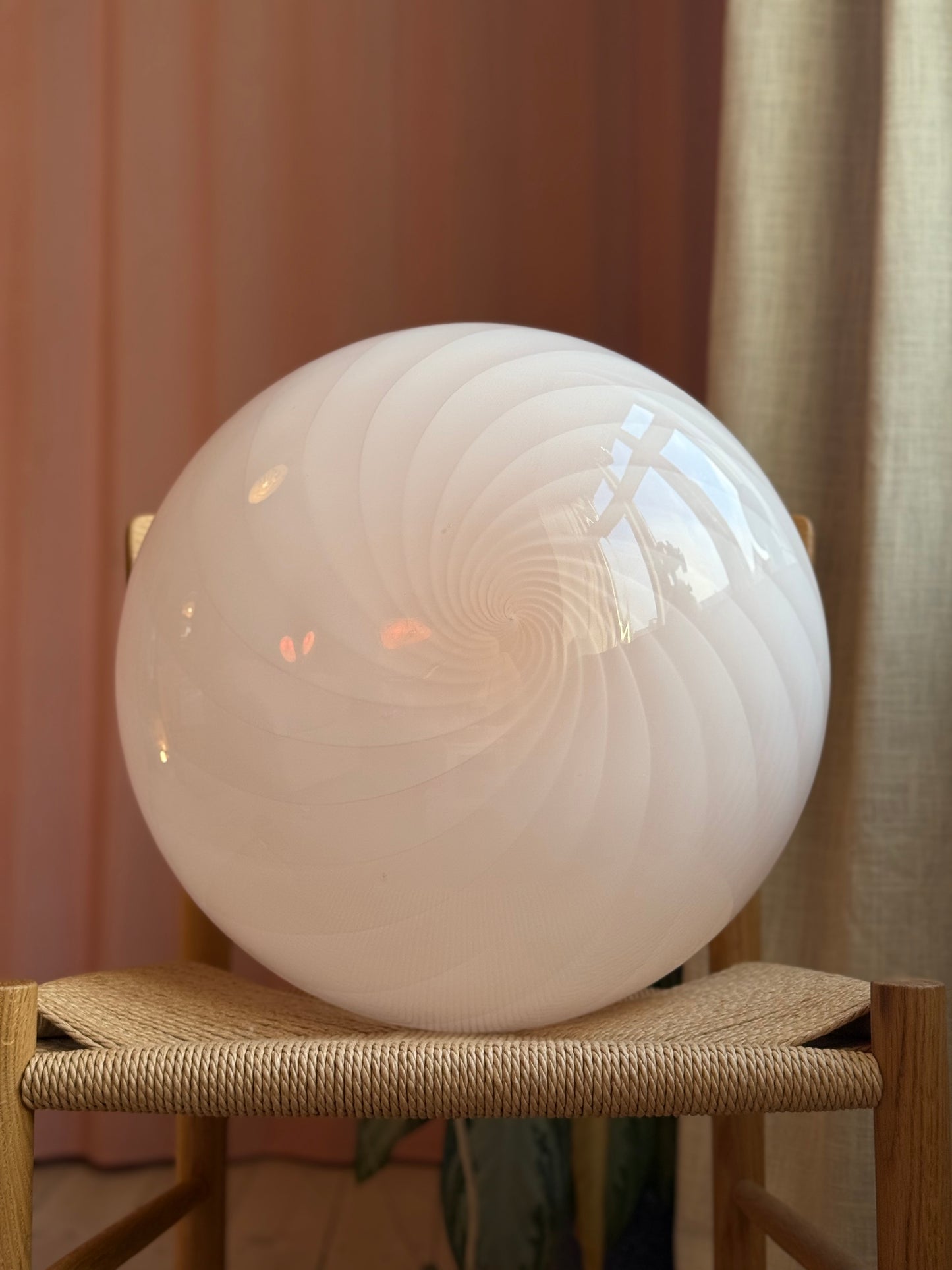 Vintage Murano lyserød swirl pendel 43cm