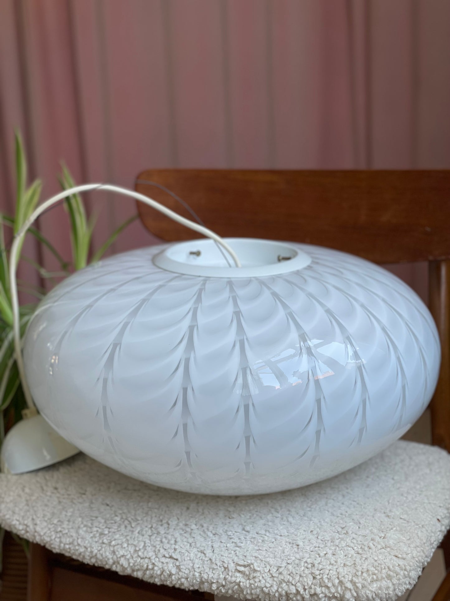 Hvid vintage oval peacock Murano pendel 45cm oval