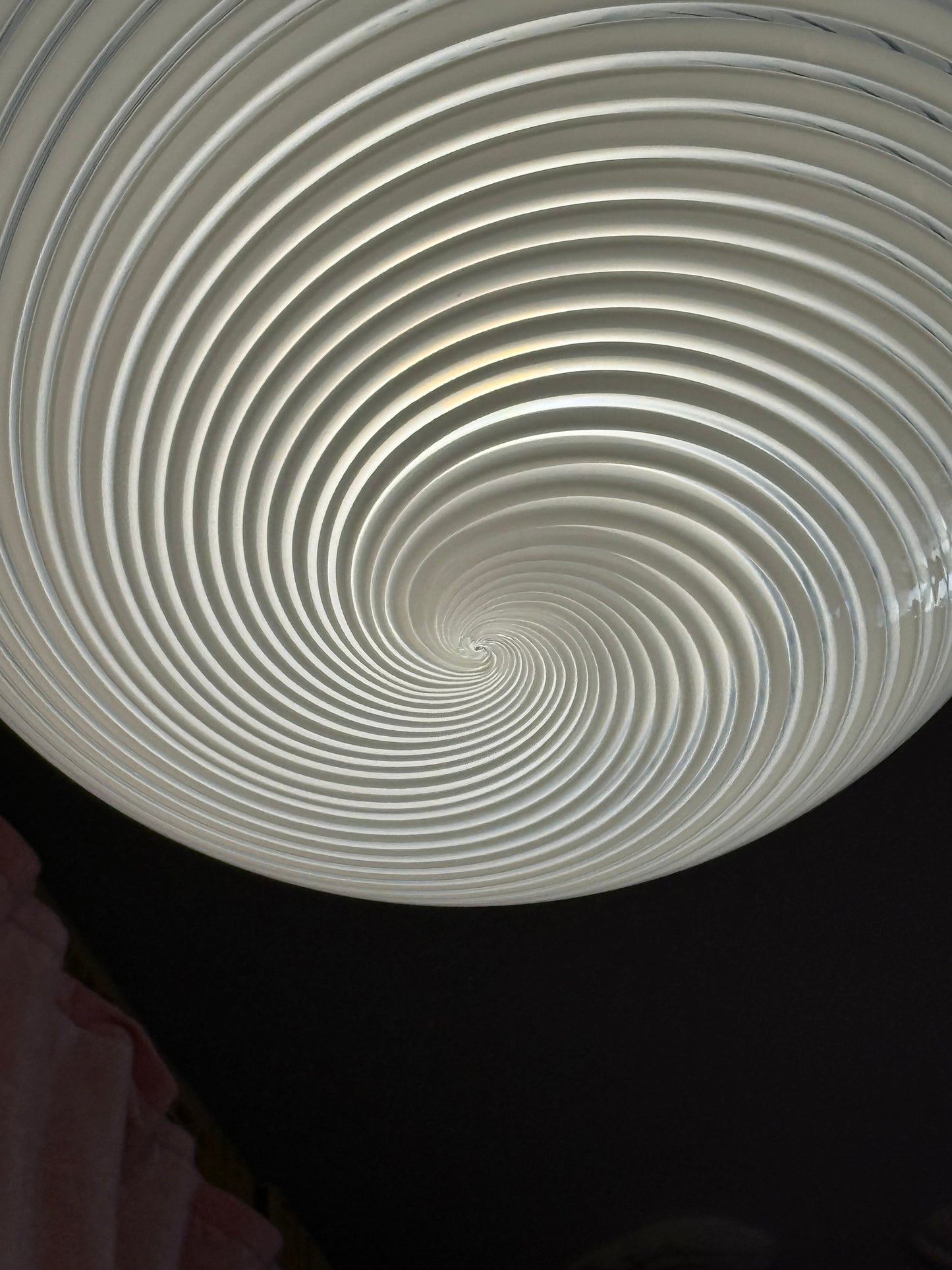 Vintage murano oval pendel loftlampe 39cm hvid swirl