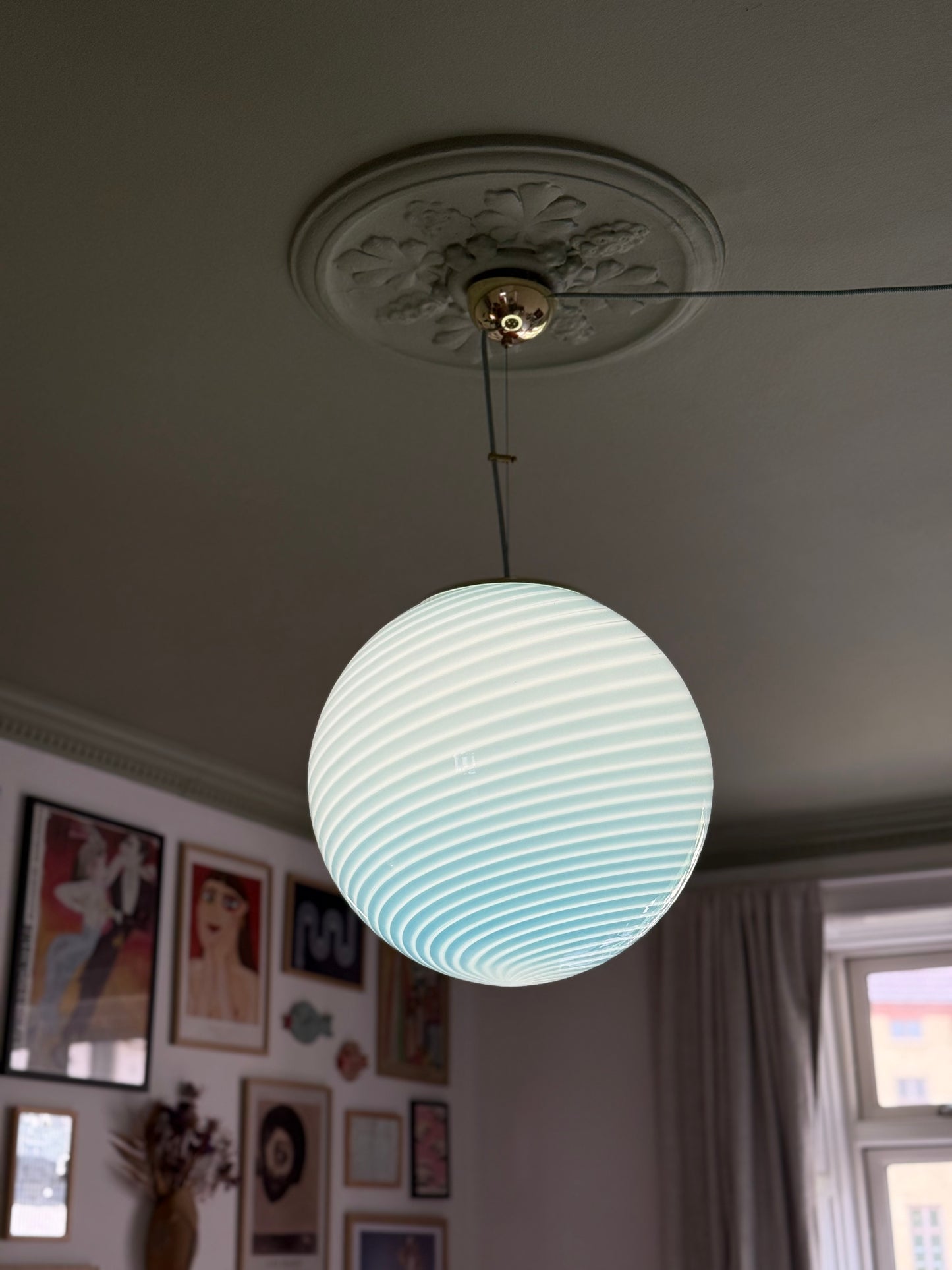 Vintage Vetri Murano blå pendel loftlampe 40cm