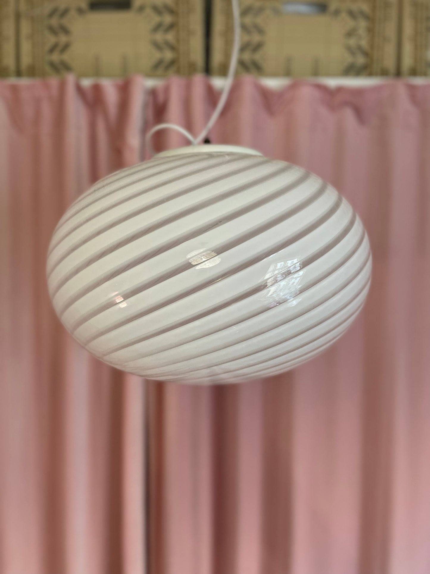 Hvid swirl vintage Murano Pendel 40cm