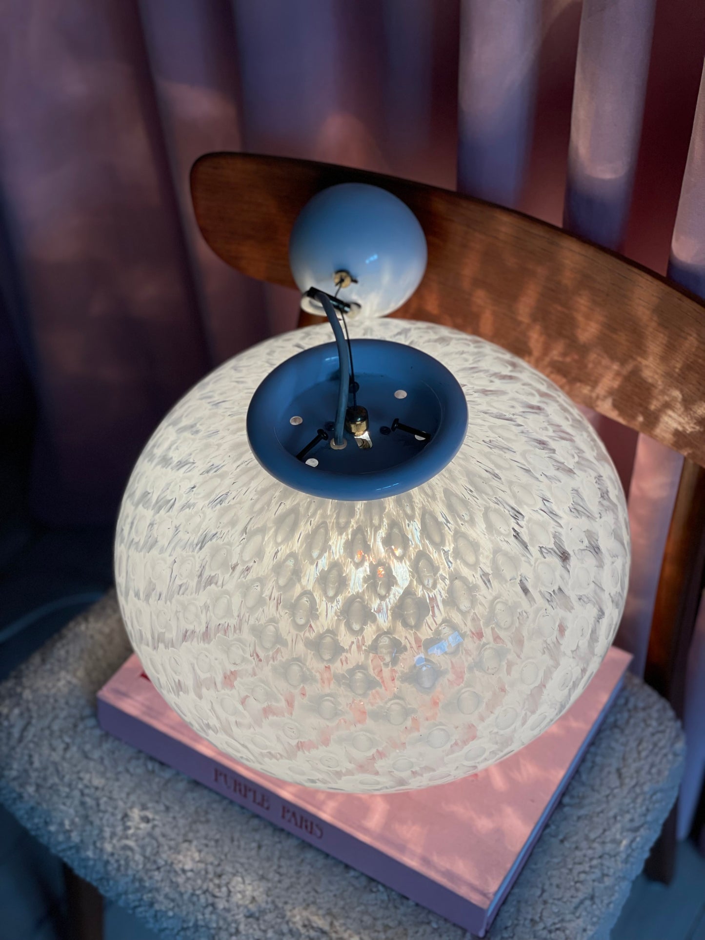 Vintage Murano spættet hvid pendel 35cm