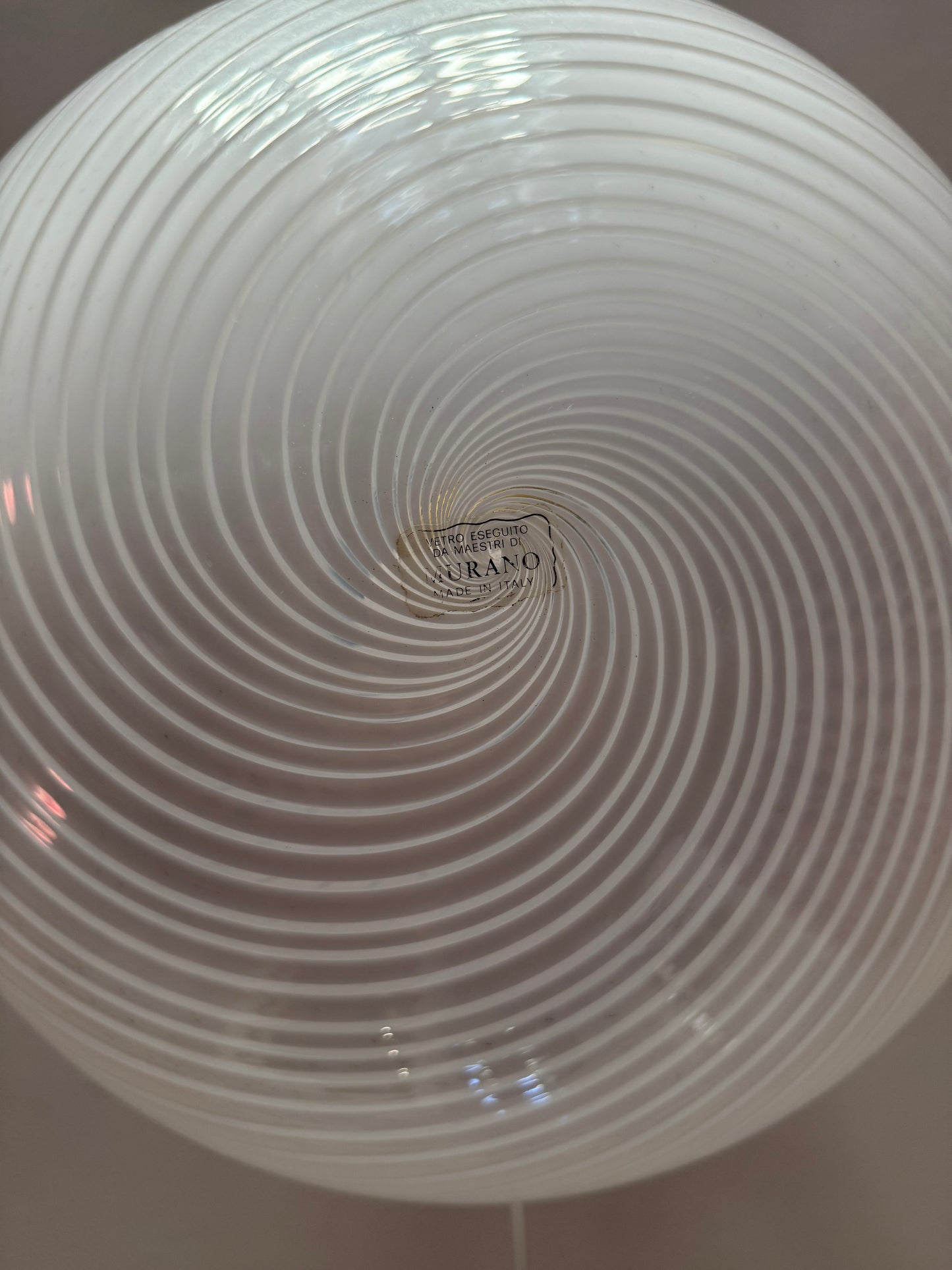 Vintage murano oval pendel 40cm hvid swirl
