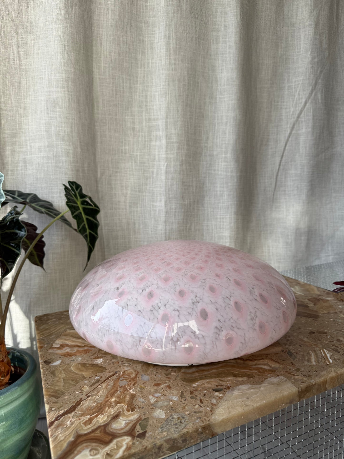Lyserød spættet vintage Murano væglampe 37cm