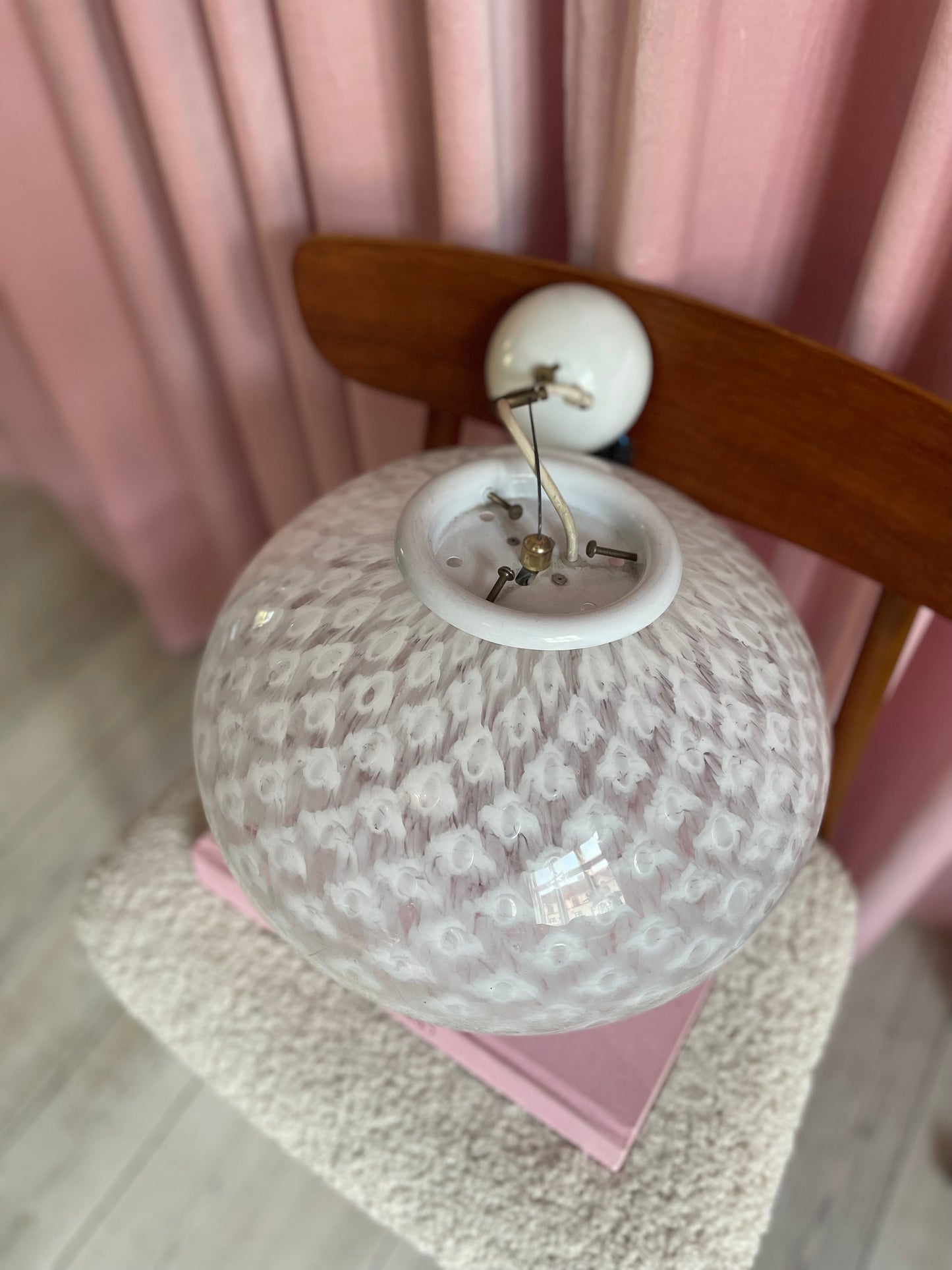 Vintage Murano spættet hvid pendel 35cm