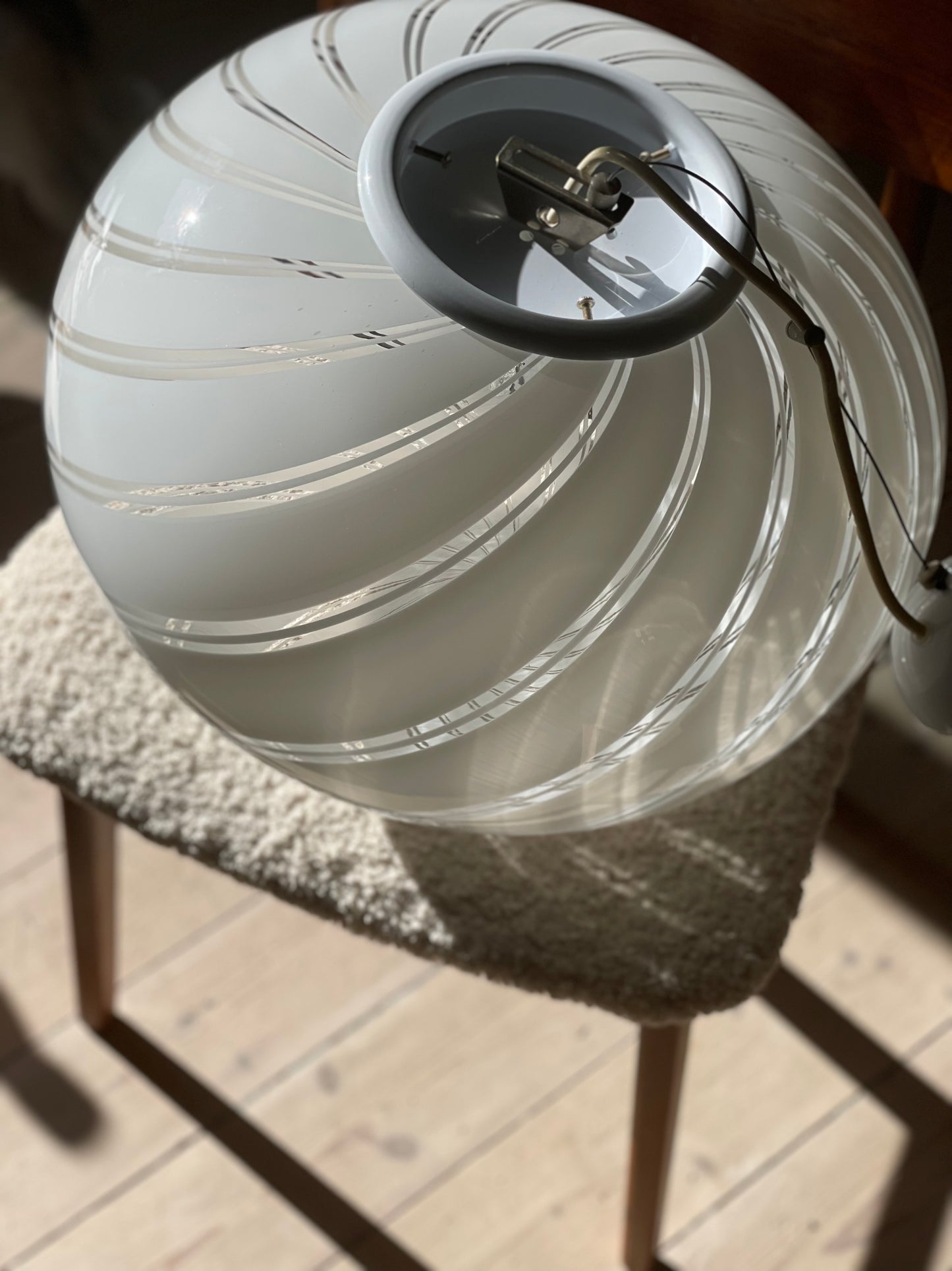 Vintage Murano 45cm pendel hvid og klar glas