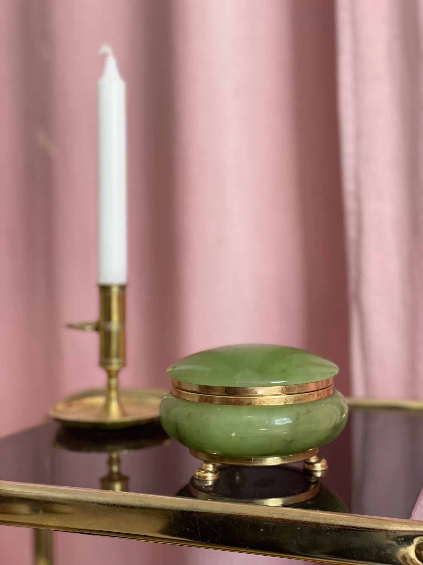 Green marble jar with gold