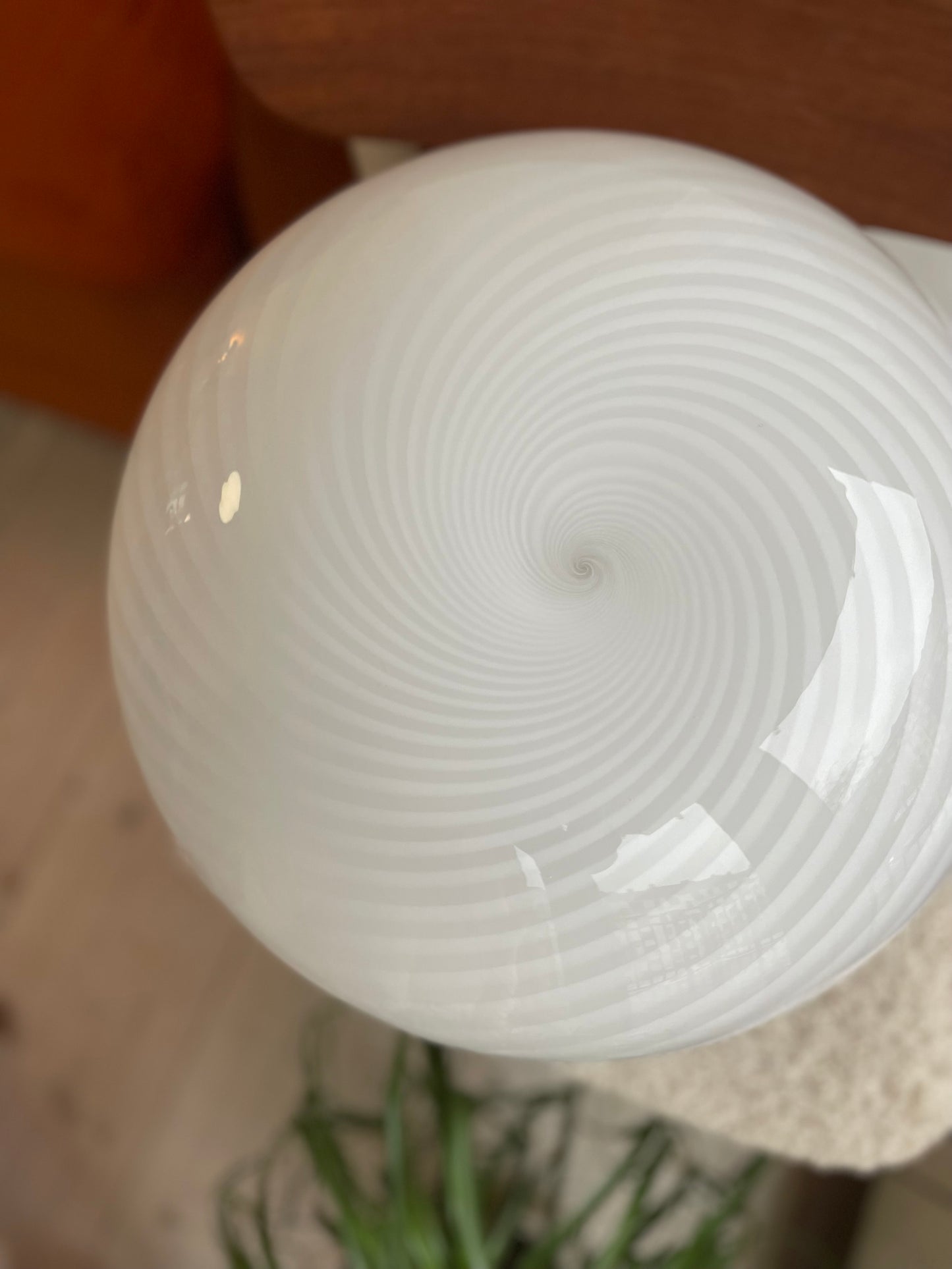 Vintage Murano hvid swirl loftlampe