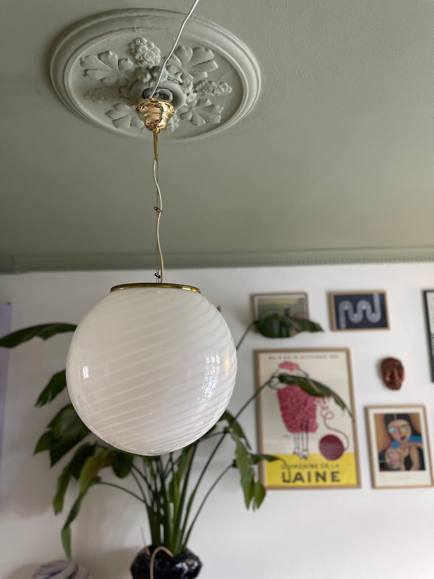 Hvid swirl vintage vetri Murano pendel 35cm