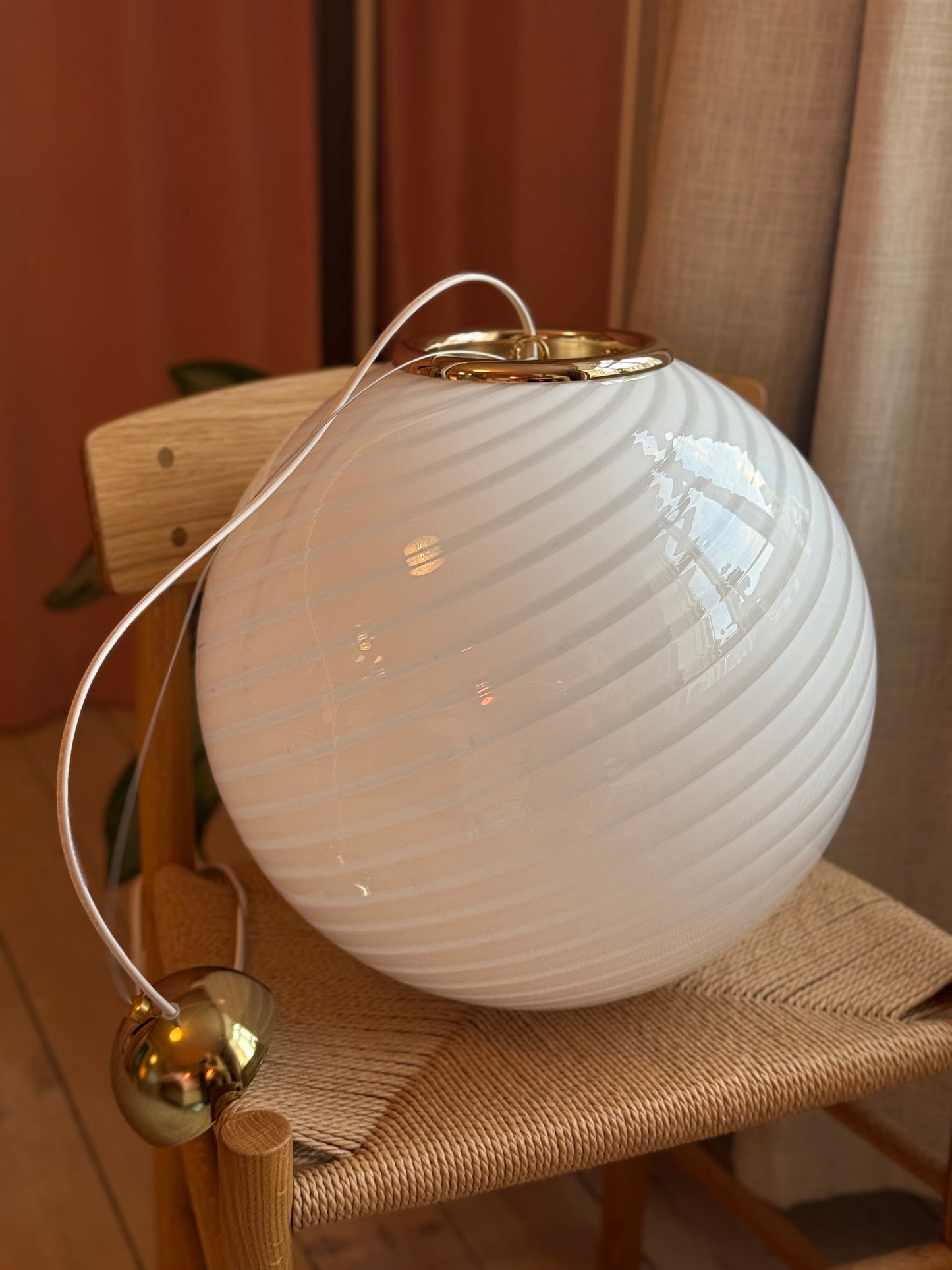 Vintage murano hvid swirl pendel loftlampe 40cm