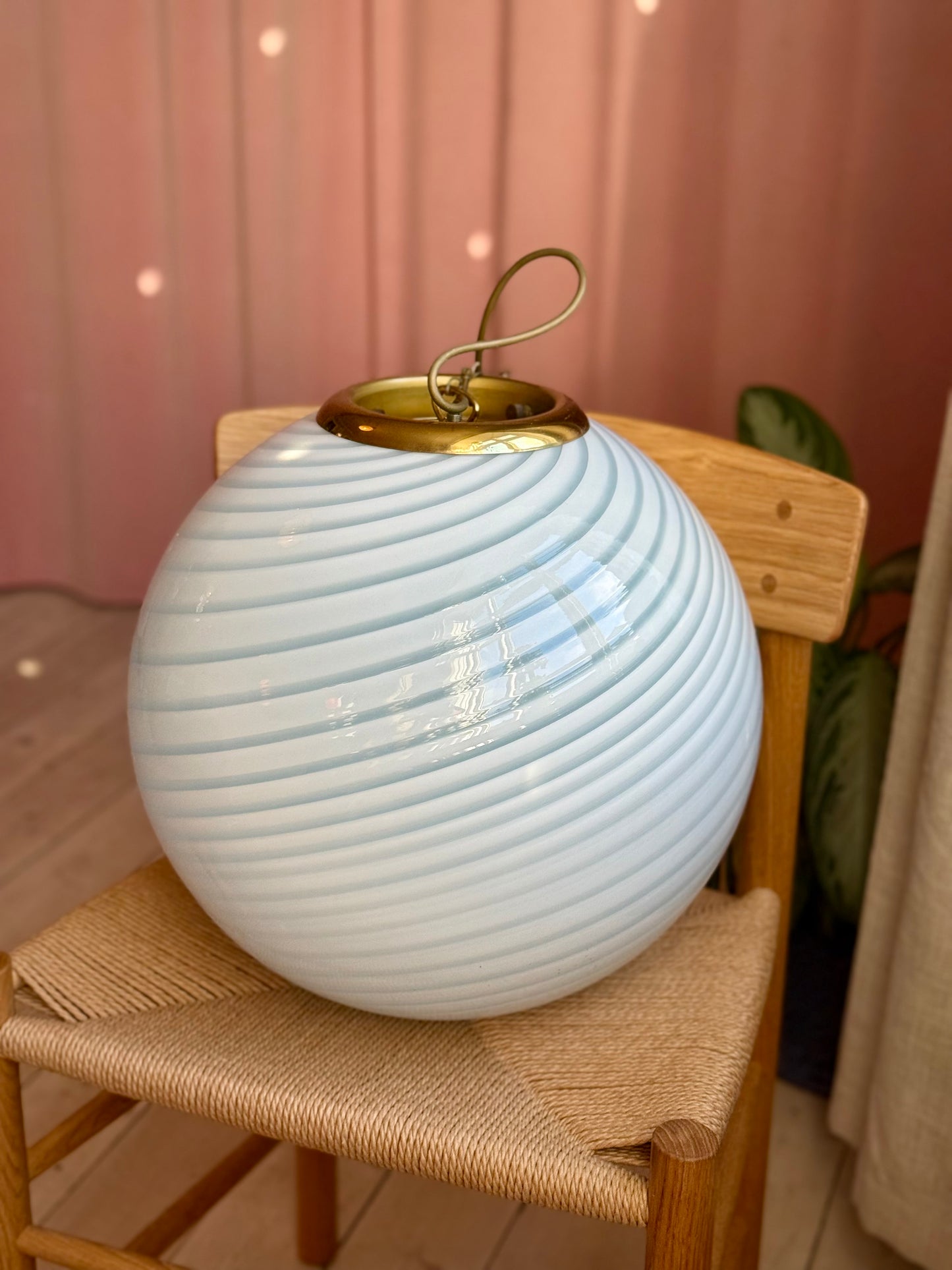 Lyseblå vintage Murano loftlampe