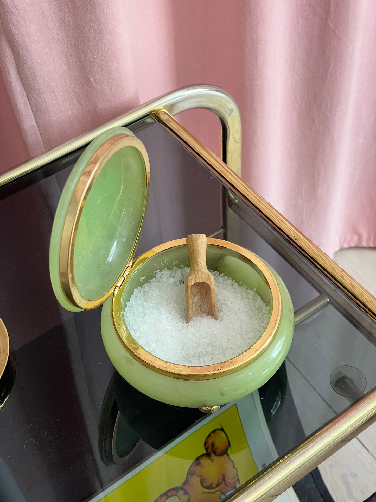 Green marble jar with gold