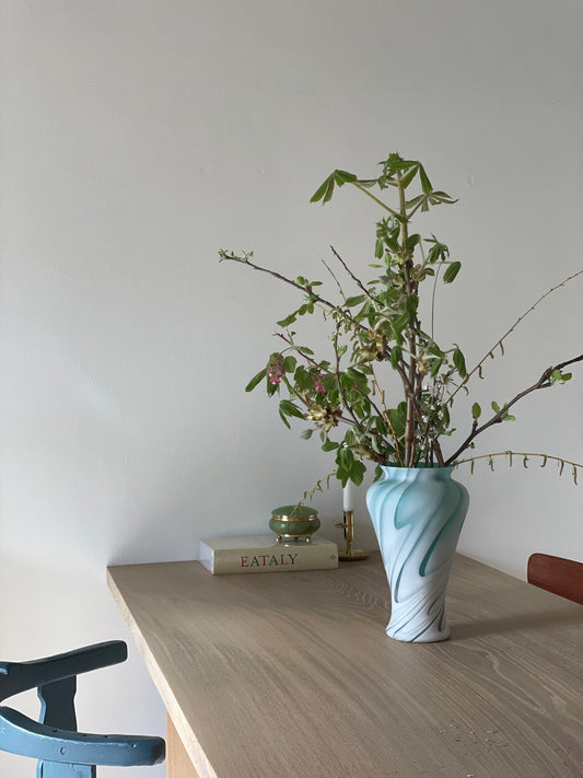 Italian green and white vase with swirl effect