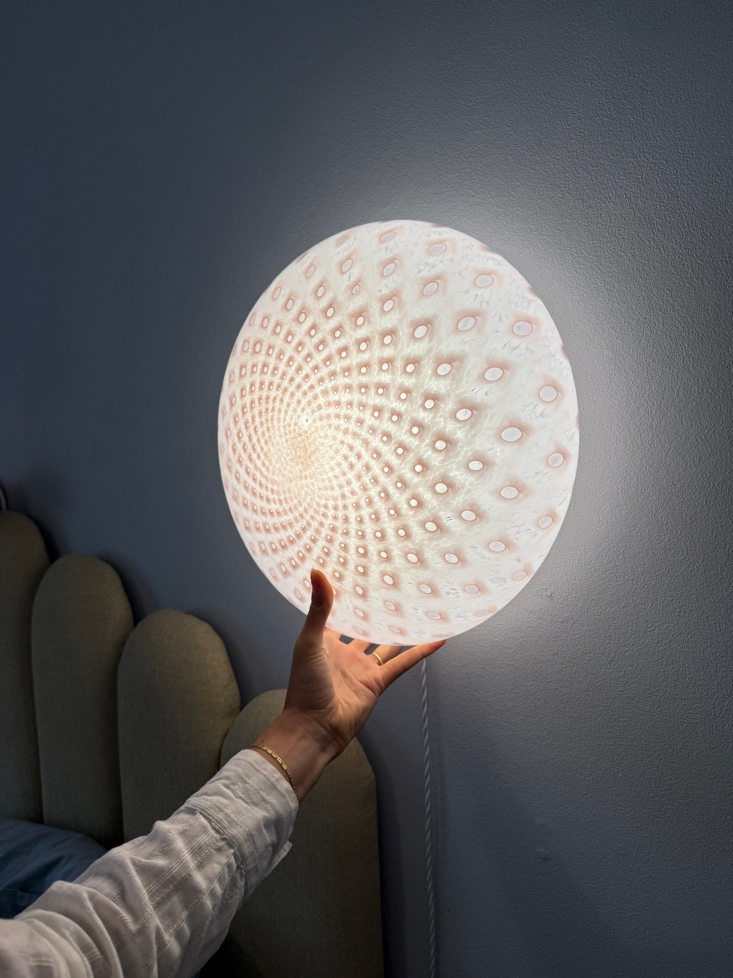 Lyserød spættet vintage Murano væglampe 37cm