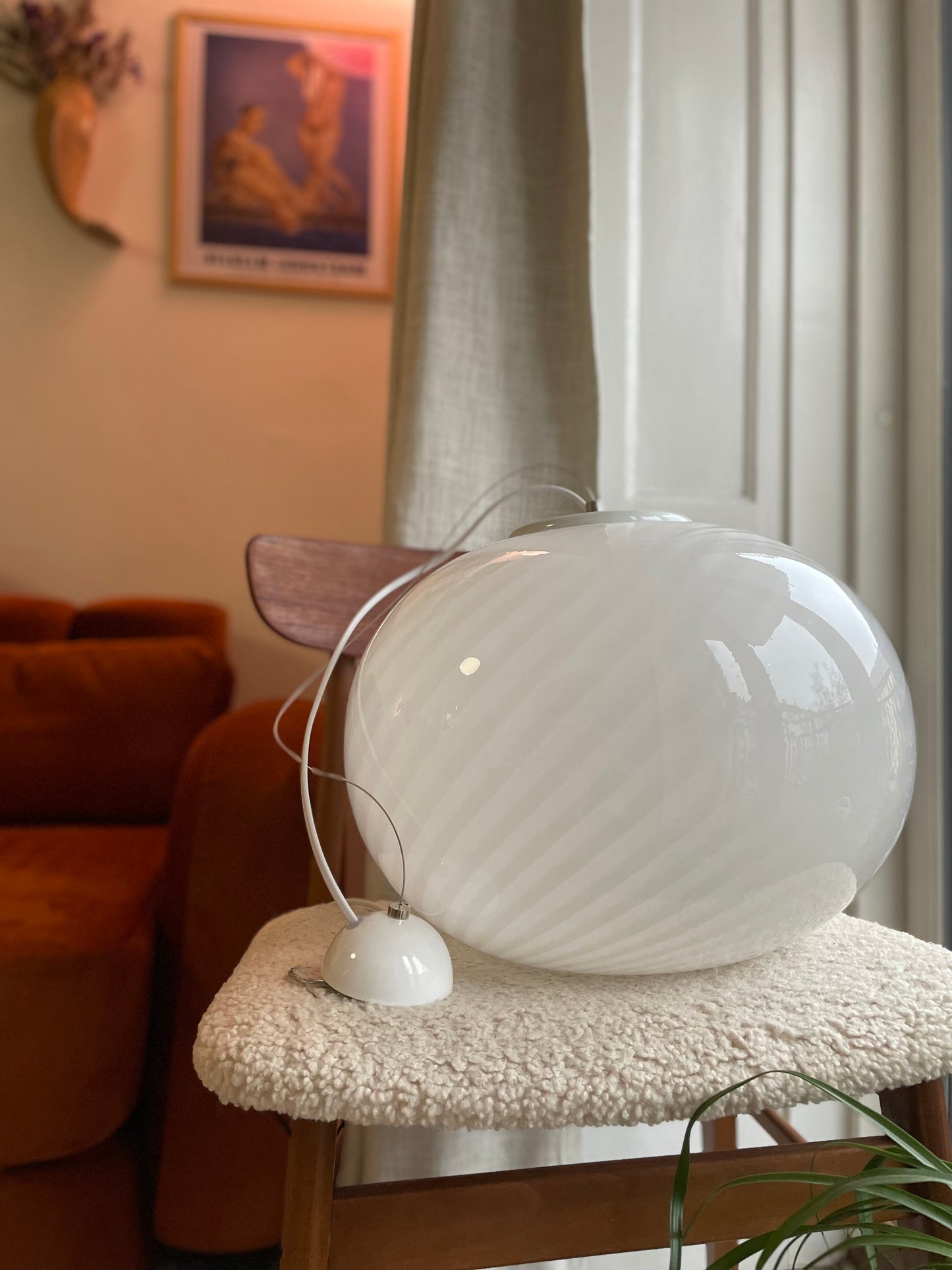 Vintage Murano hvid swirl loftlampe