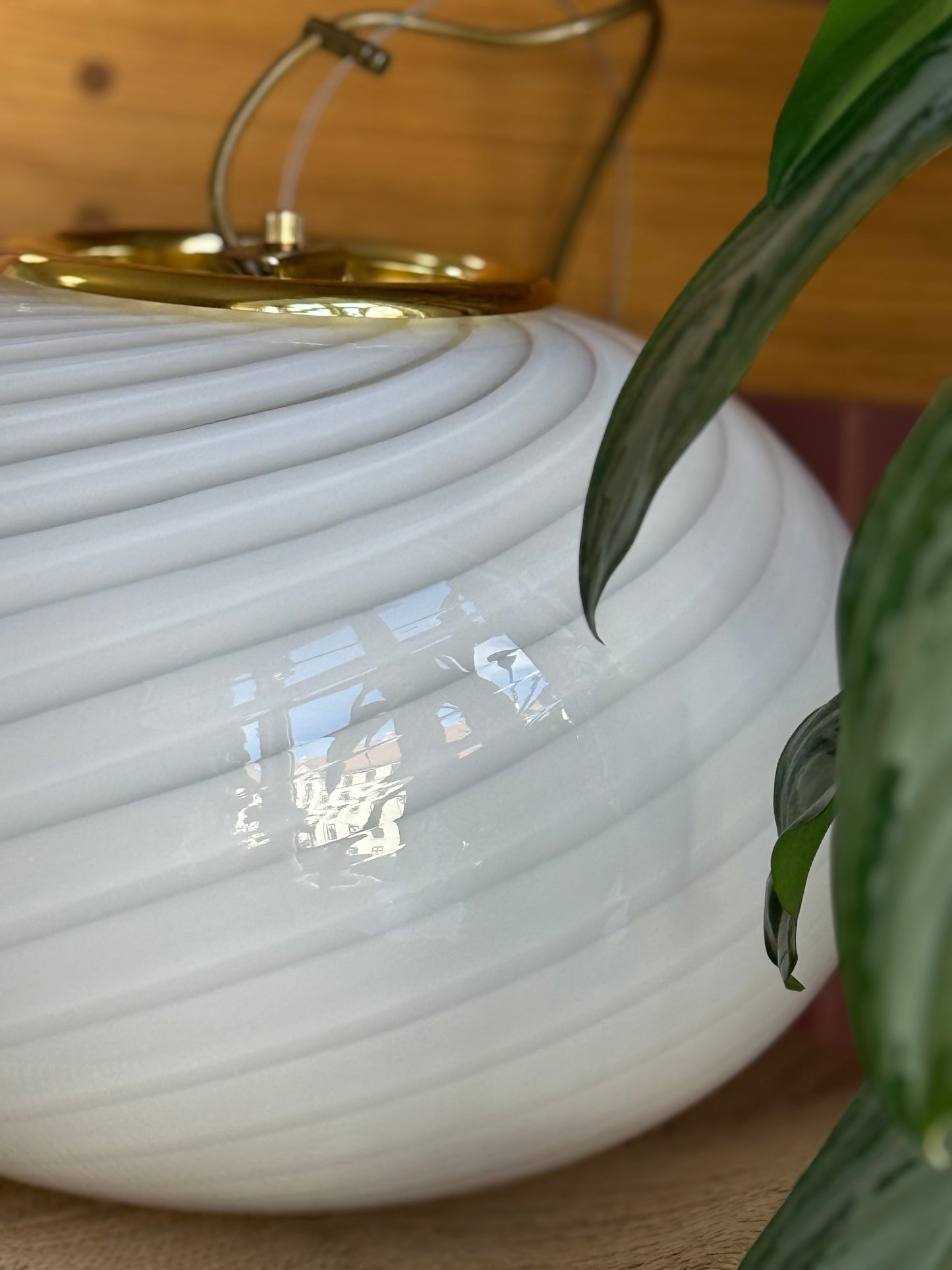 Vintage murano oval pendel 40cm hvid swirl