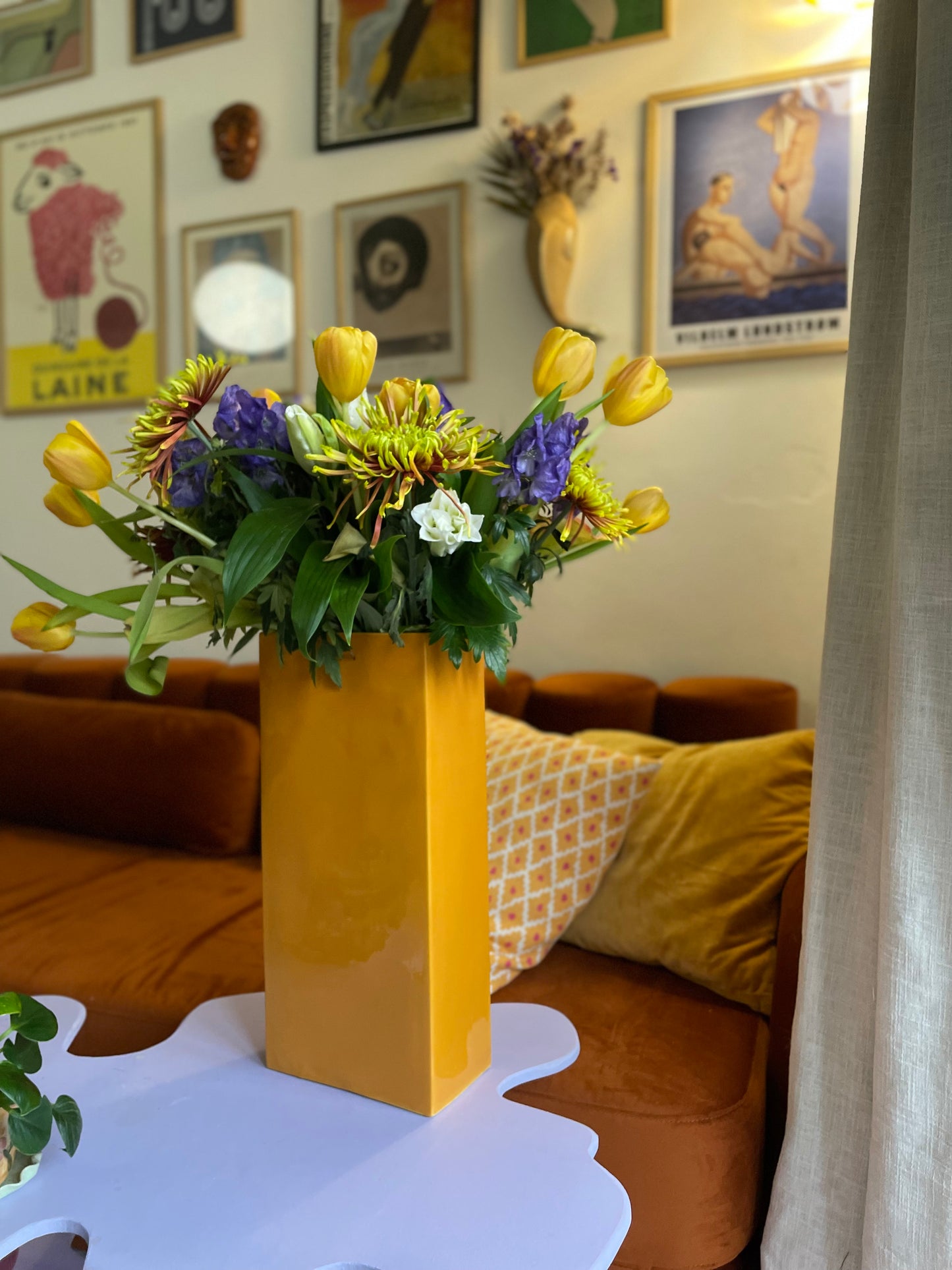 Tall orange rectangular ceramic vase