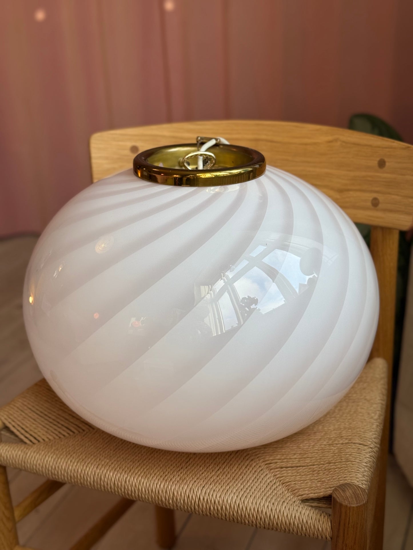 Vintage Murano lyserød swirl pendel 43cm
