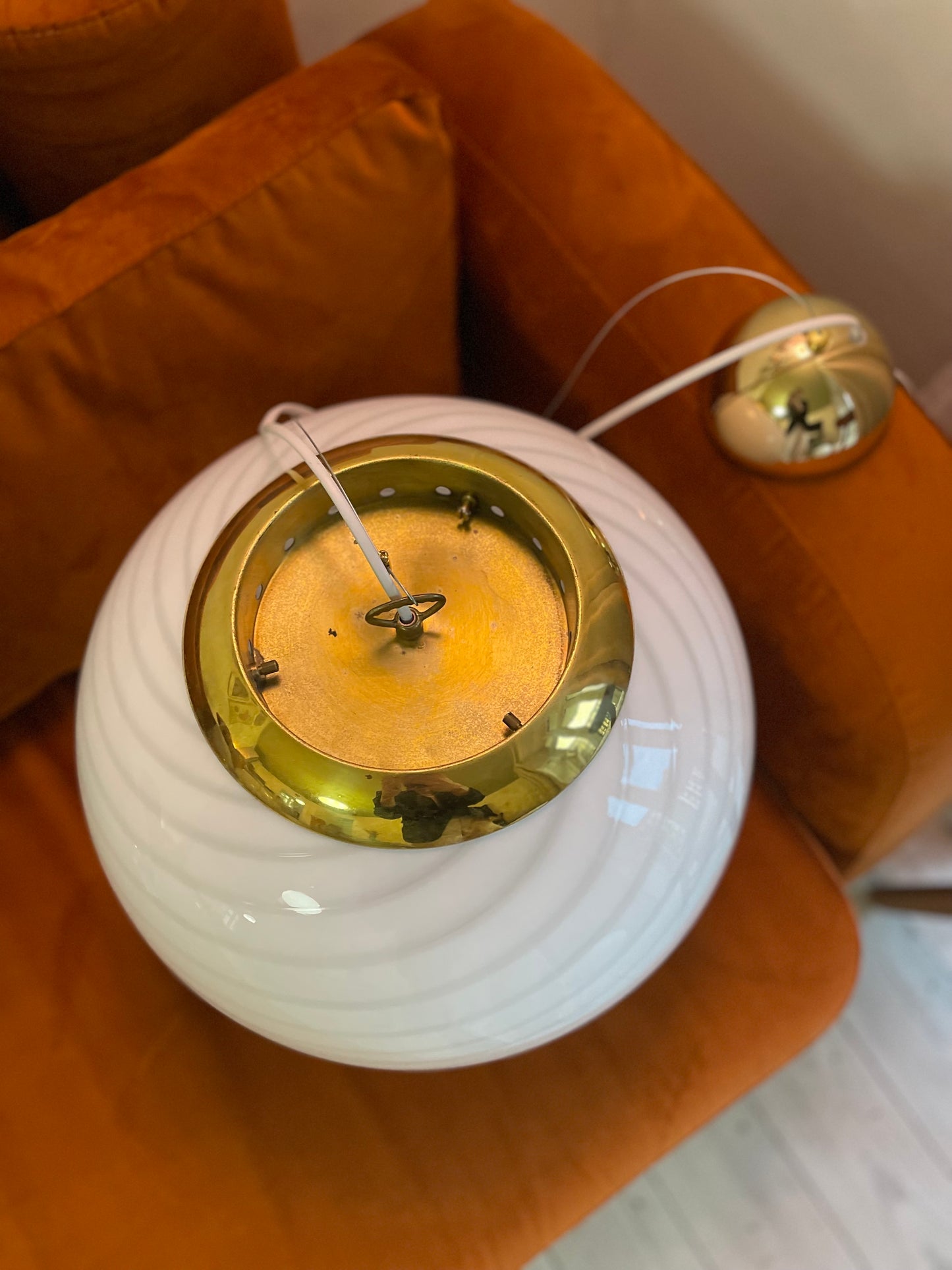 Vintage Vetri Murano 40cm loftlampe hvid swirl