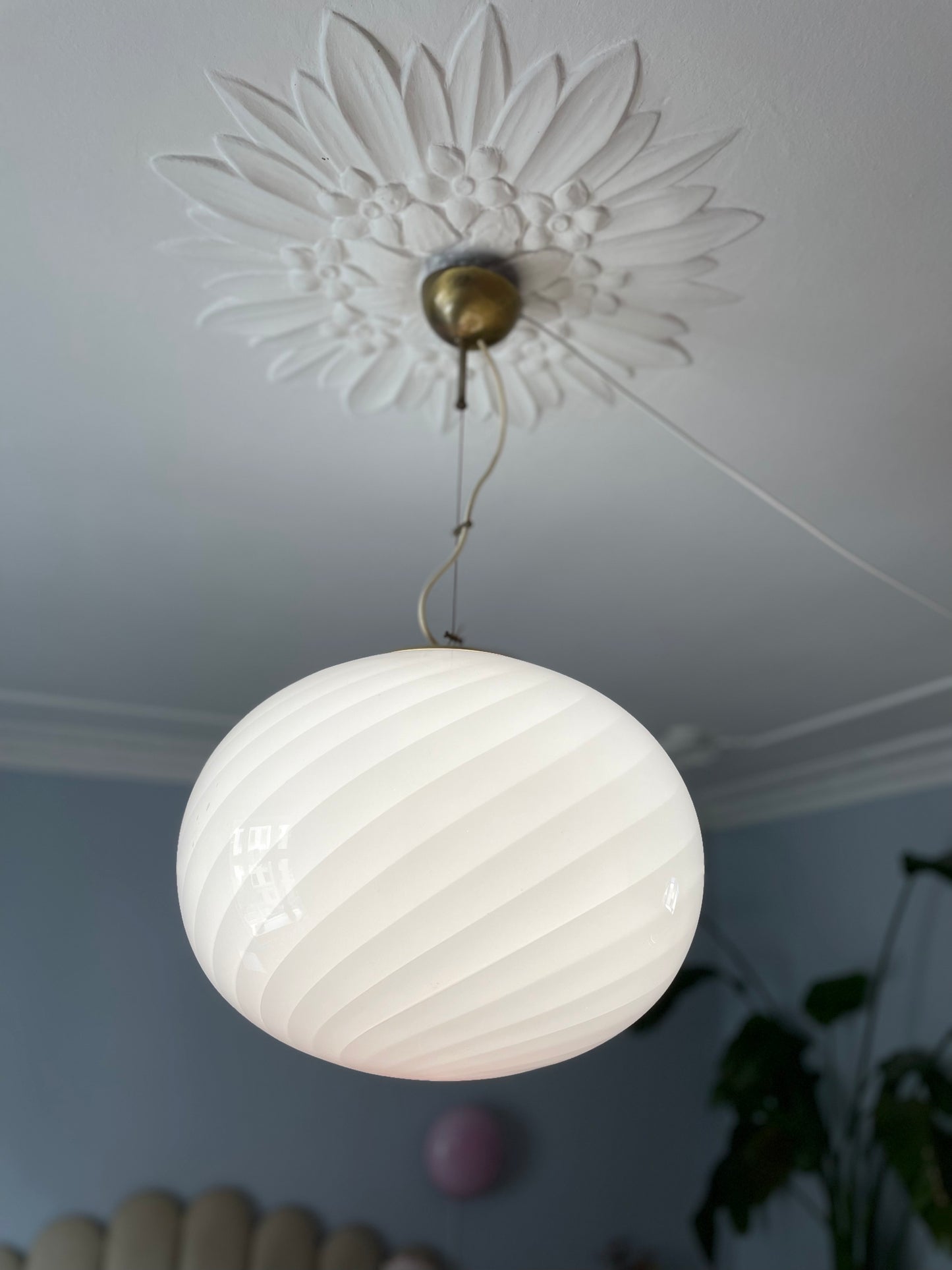 Vintage Murano lyserøde swirl pendel