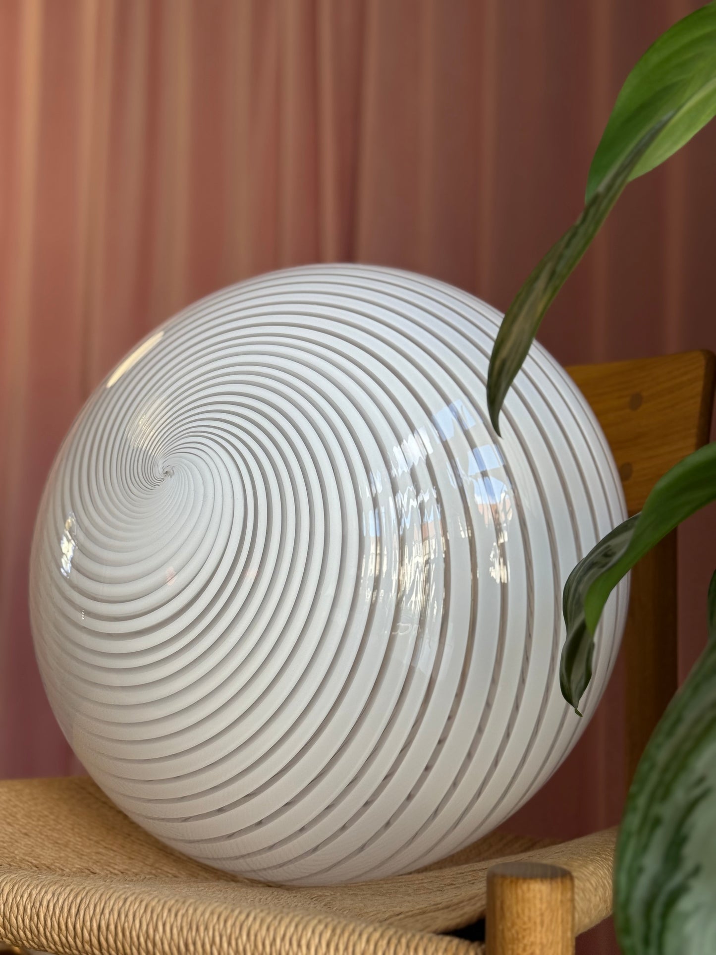 Vintage murano oval pendel loftlampe 39cm hvid swirl