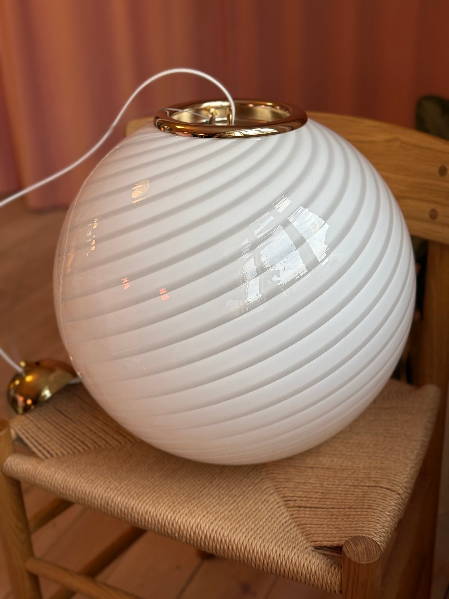 Vintage murano hvid swirl pendel loftlampe 40cm