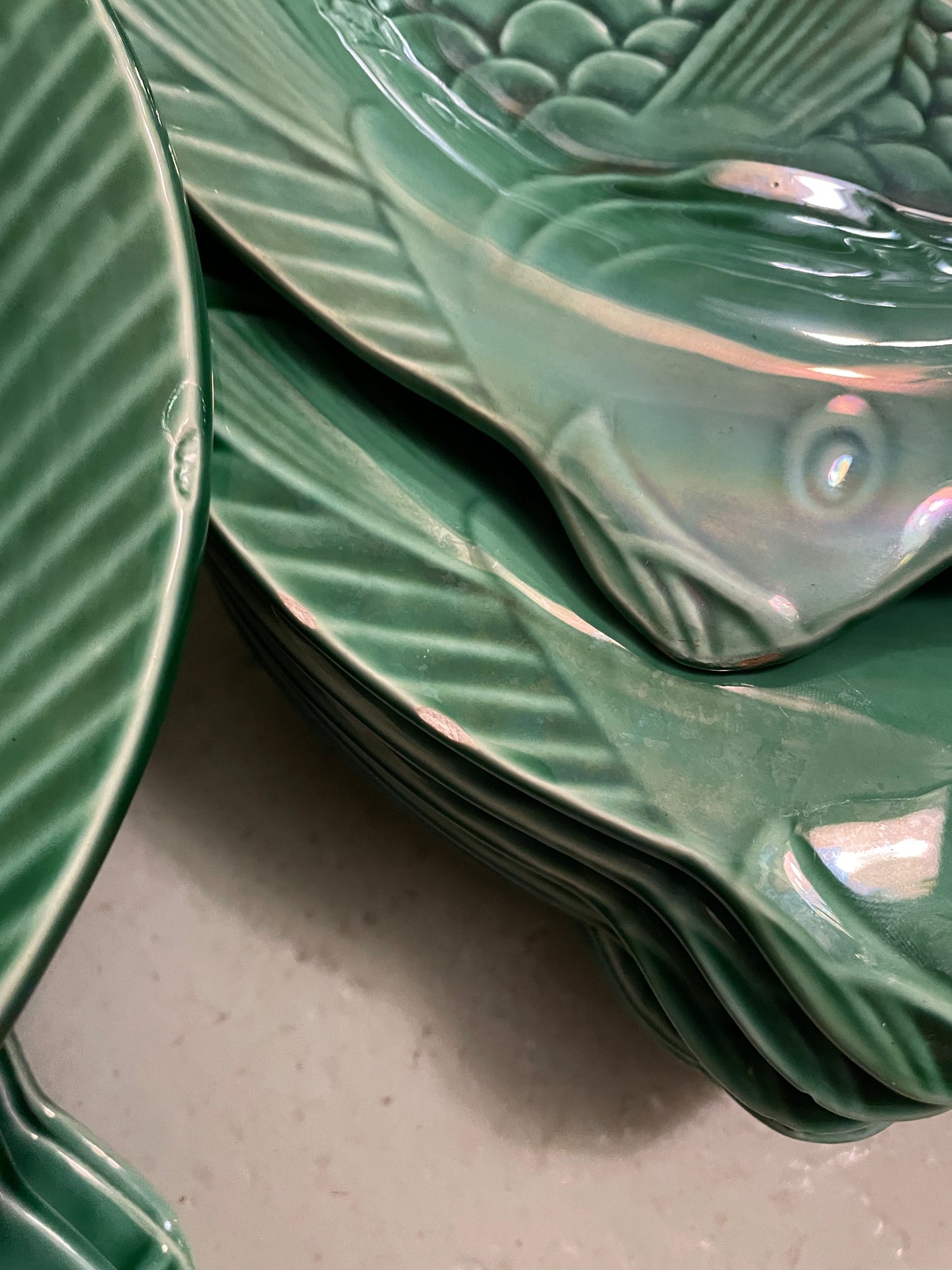 Green sarreguemines fish plates