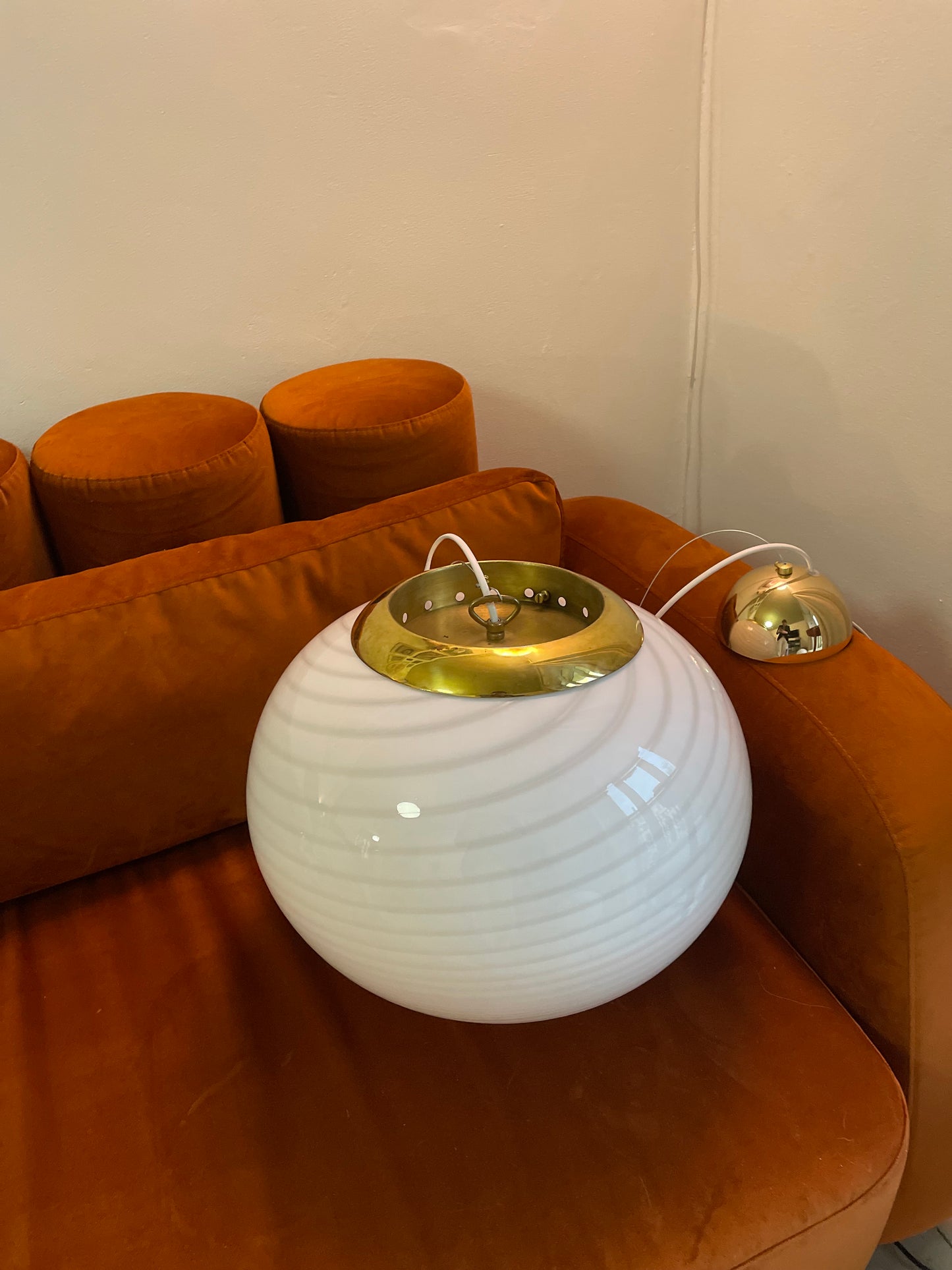 Vintage Vetri Murano 40cm loftlampe hvid swirl