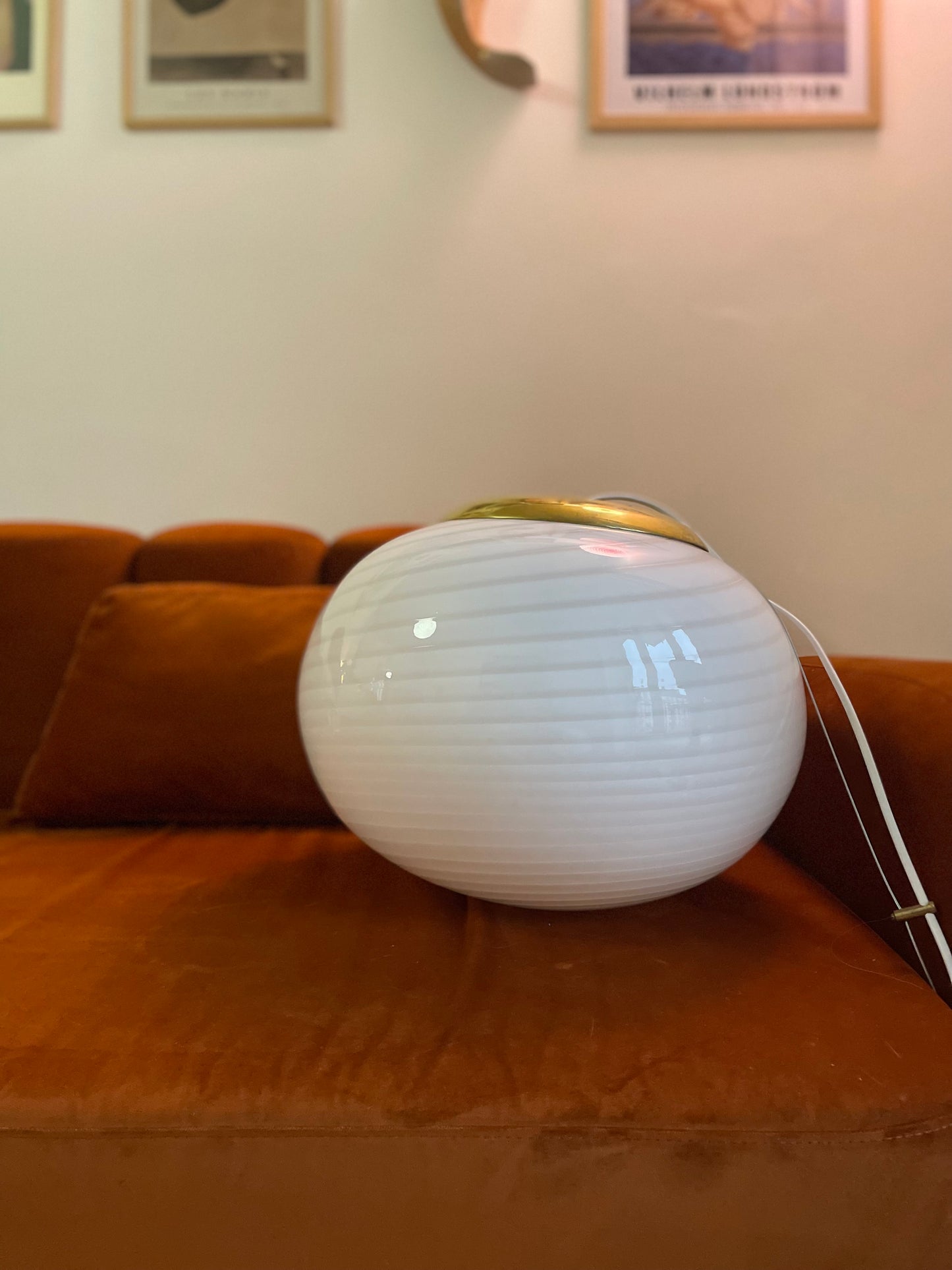 Vintage Vetri Murano 40cm loftlampe hvid swirl