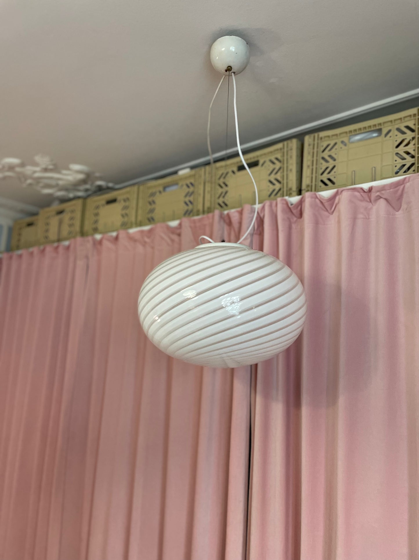 Hvid swirl vintage Murano Pendel 40cm