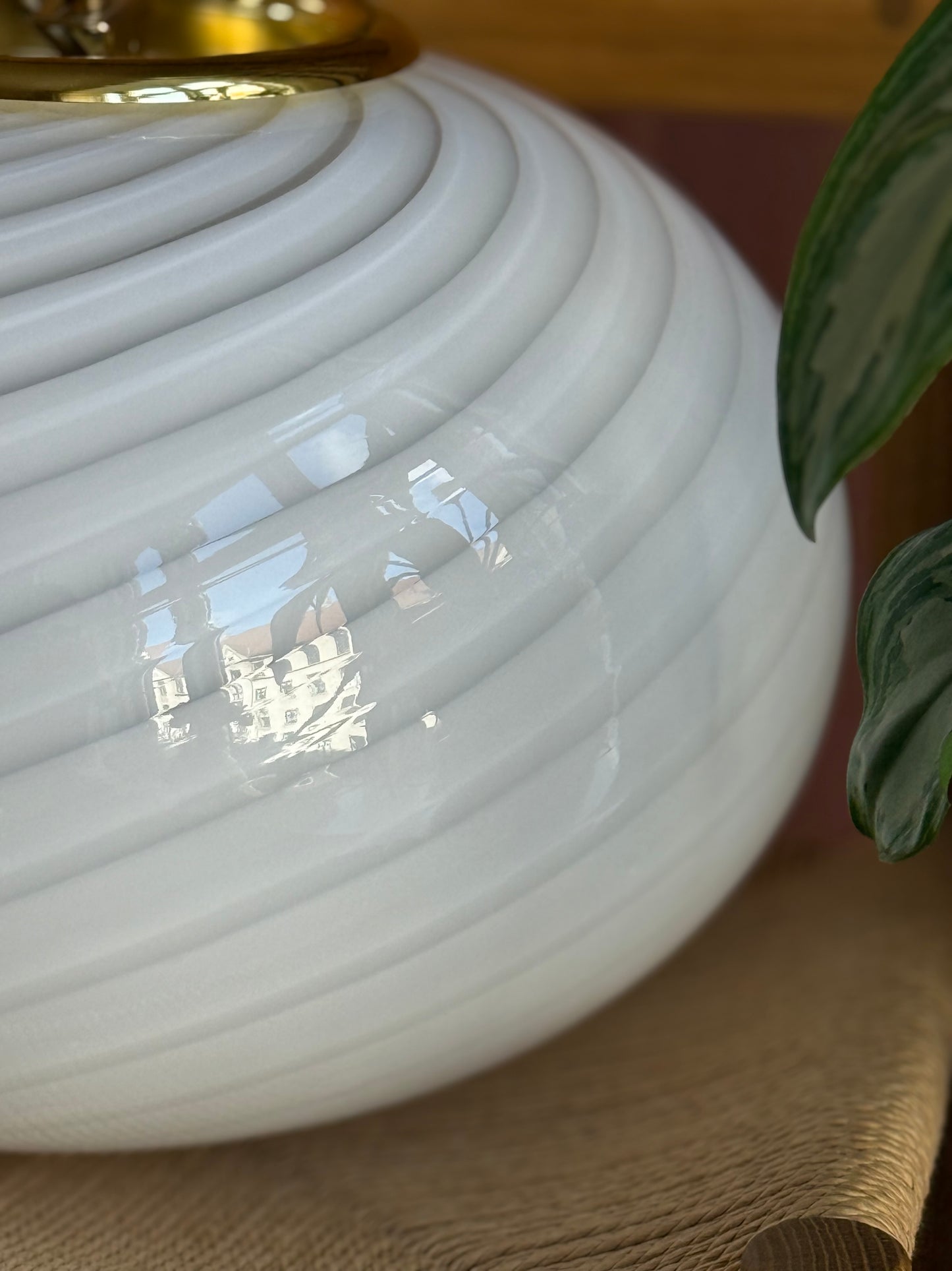 Vintage murano oval pendel 40cm hvid swirl