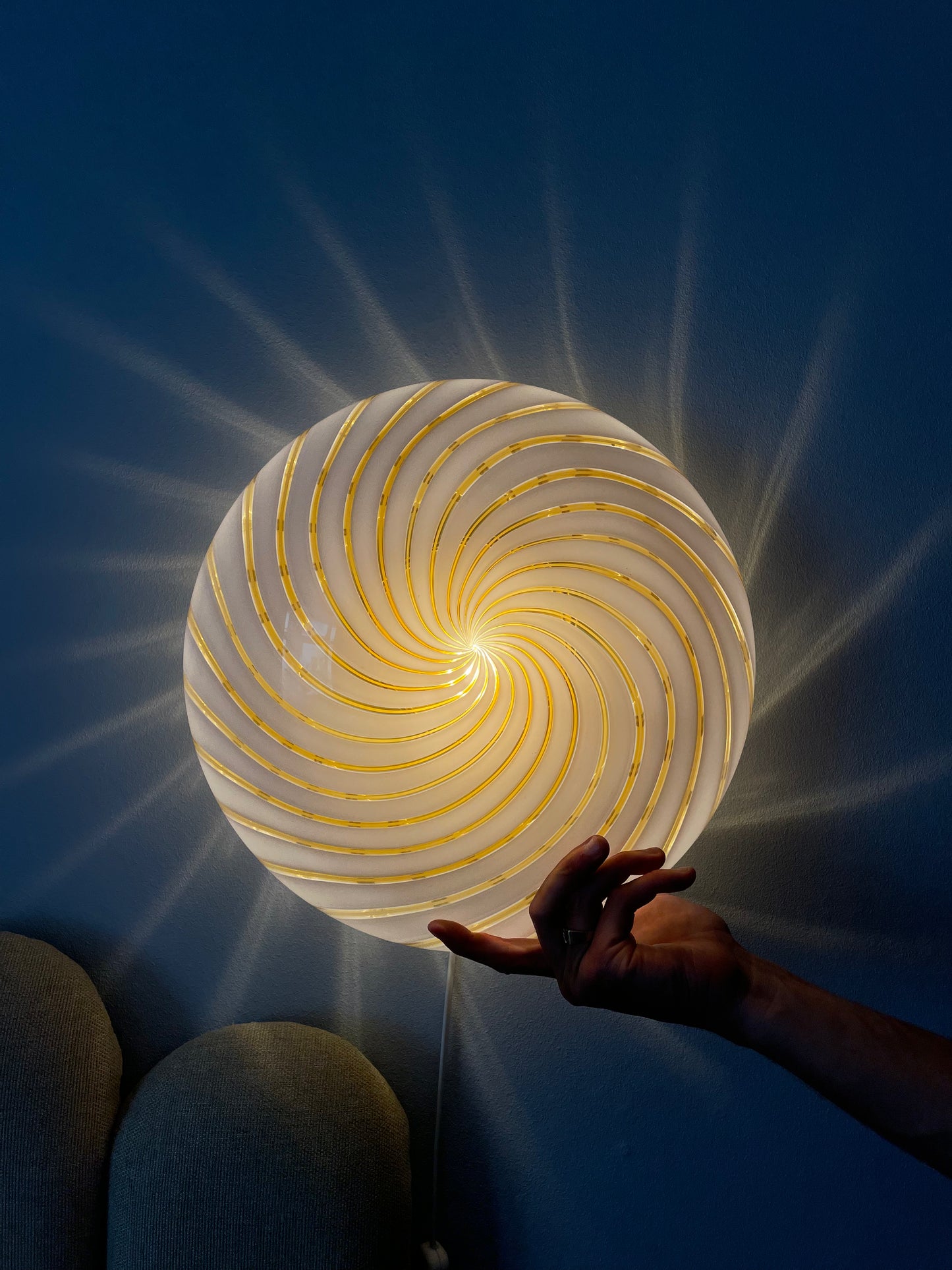 Yellow striped vintage Murano wall lamp 39cm